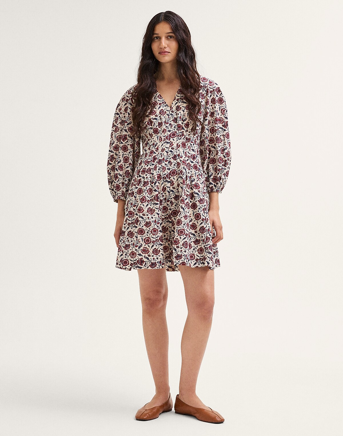 V-Neck Pintuck Mini Dress