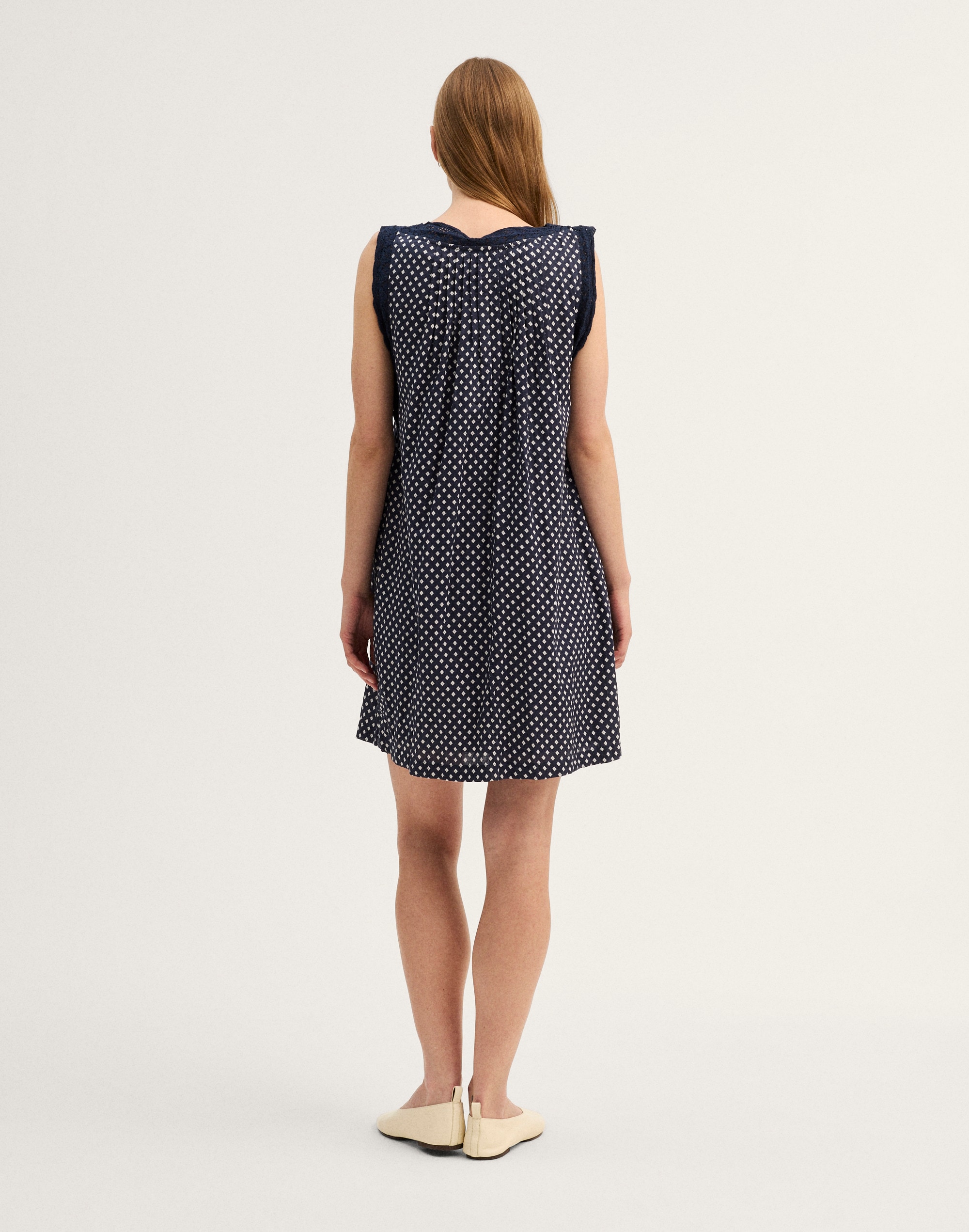 Crochet-Trim Boatneck Mini Dress