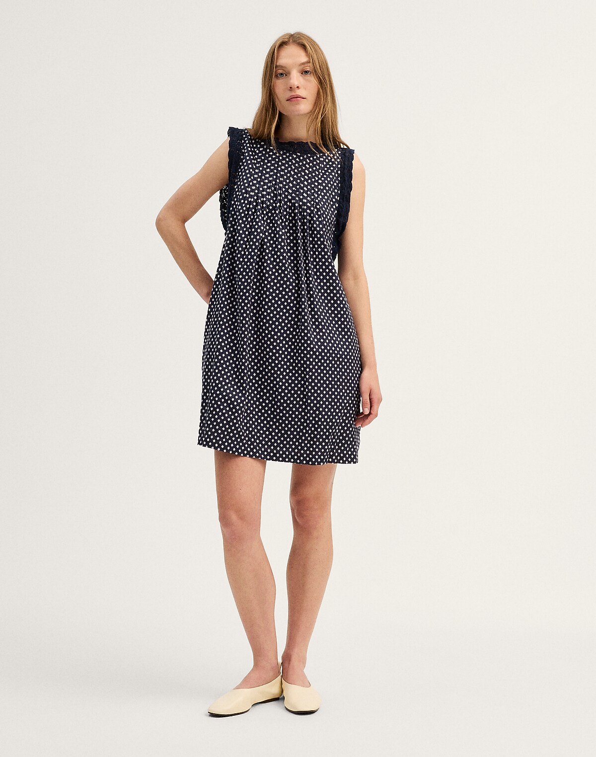 Crochet-Trim Boatneck Mini Dress