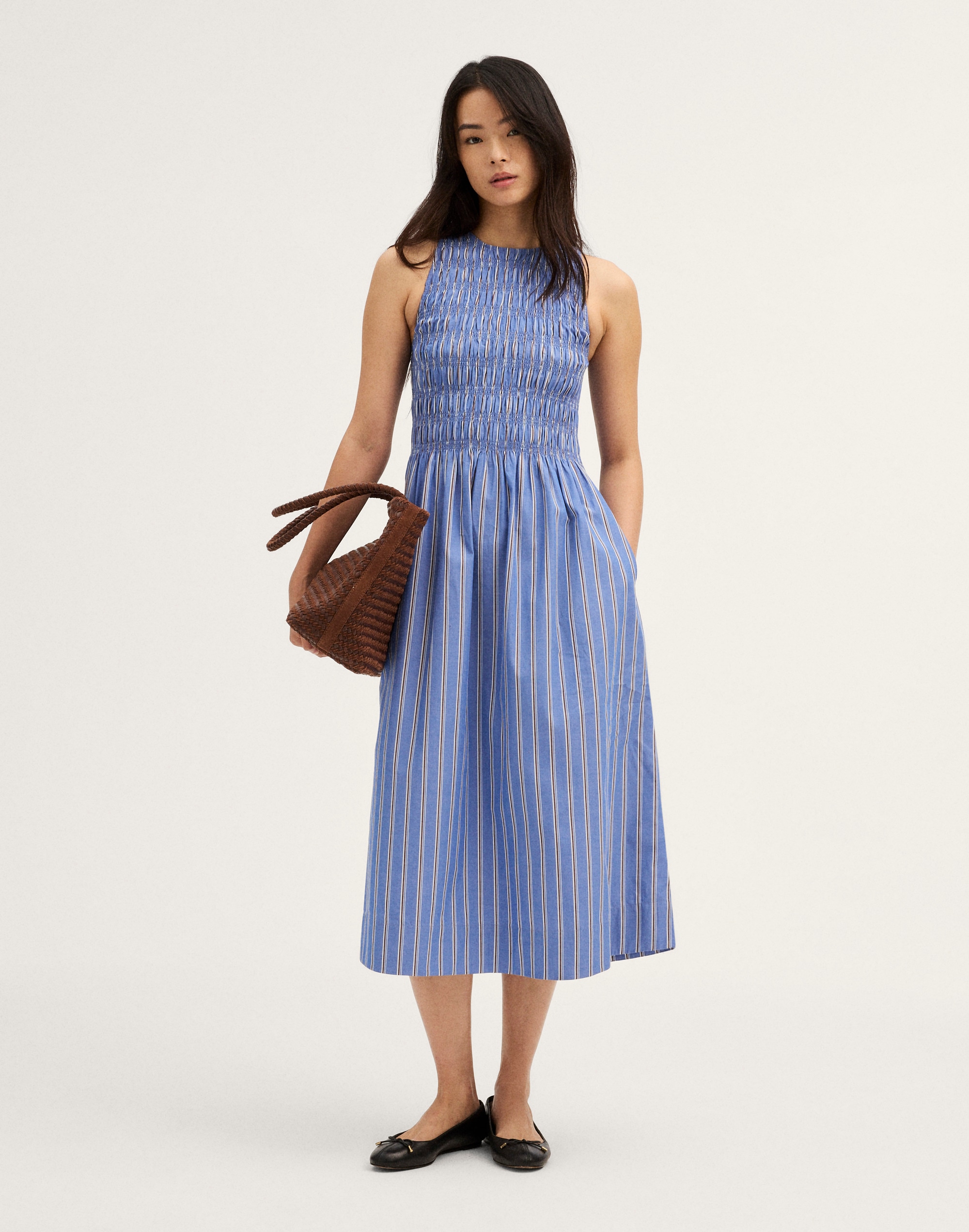 smocked racerback midi dress