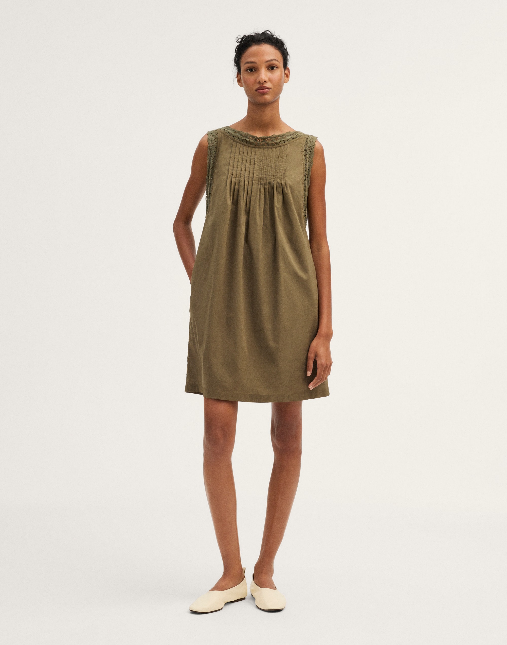 Crochet-Trim Boatneck Mini Dress