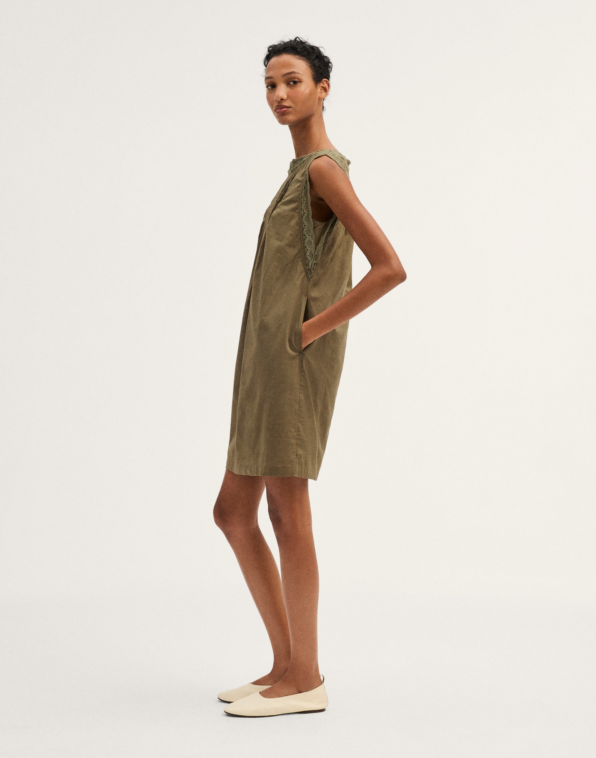 Crochet-Trim Boatneck Mini Dress