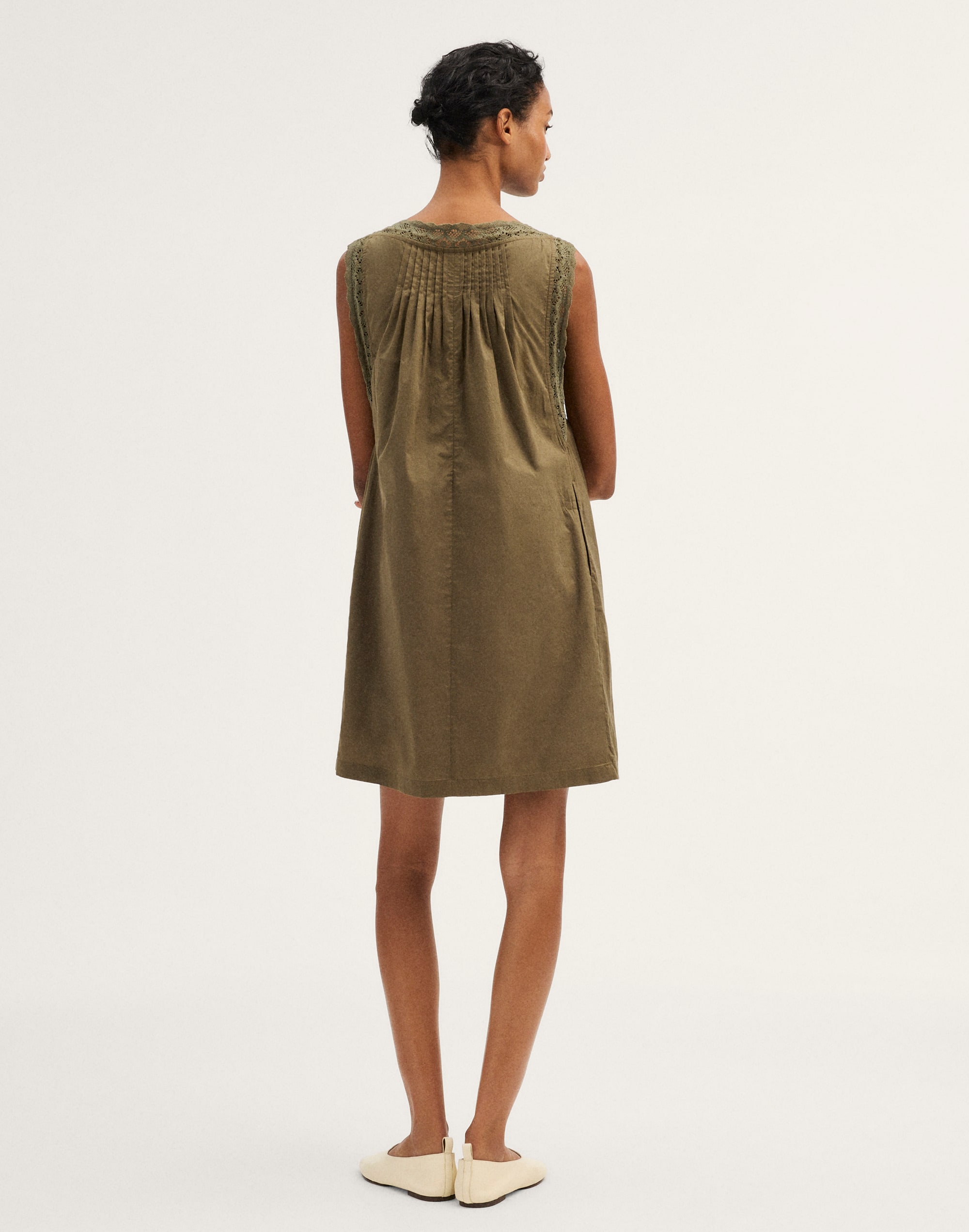 Crochet-Trim Boatneck Mini Dress