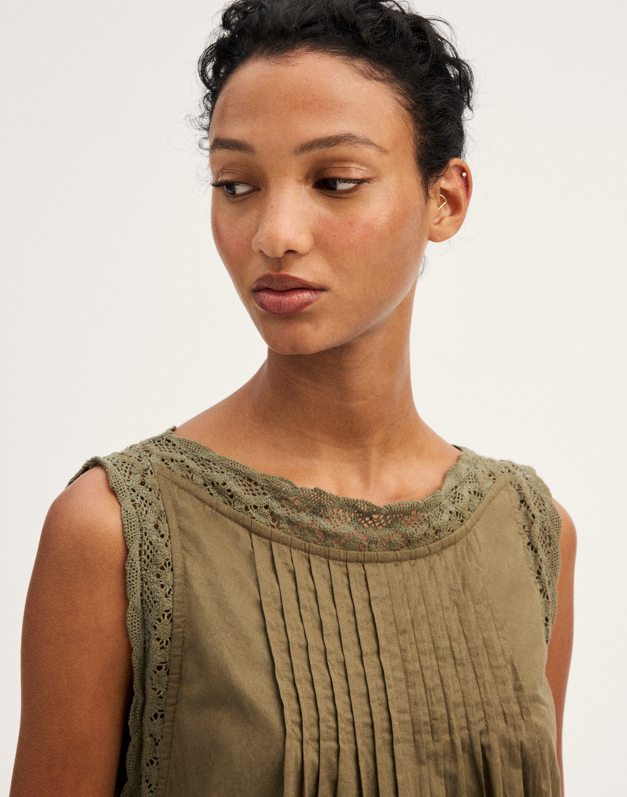 Crochet-Trim Boatneck Mini Dress