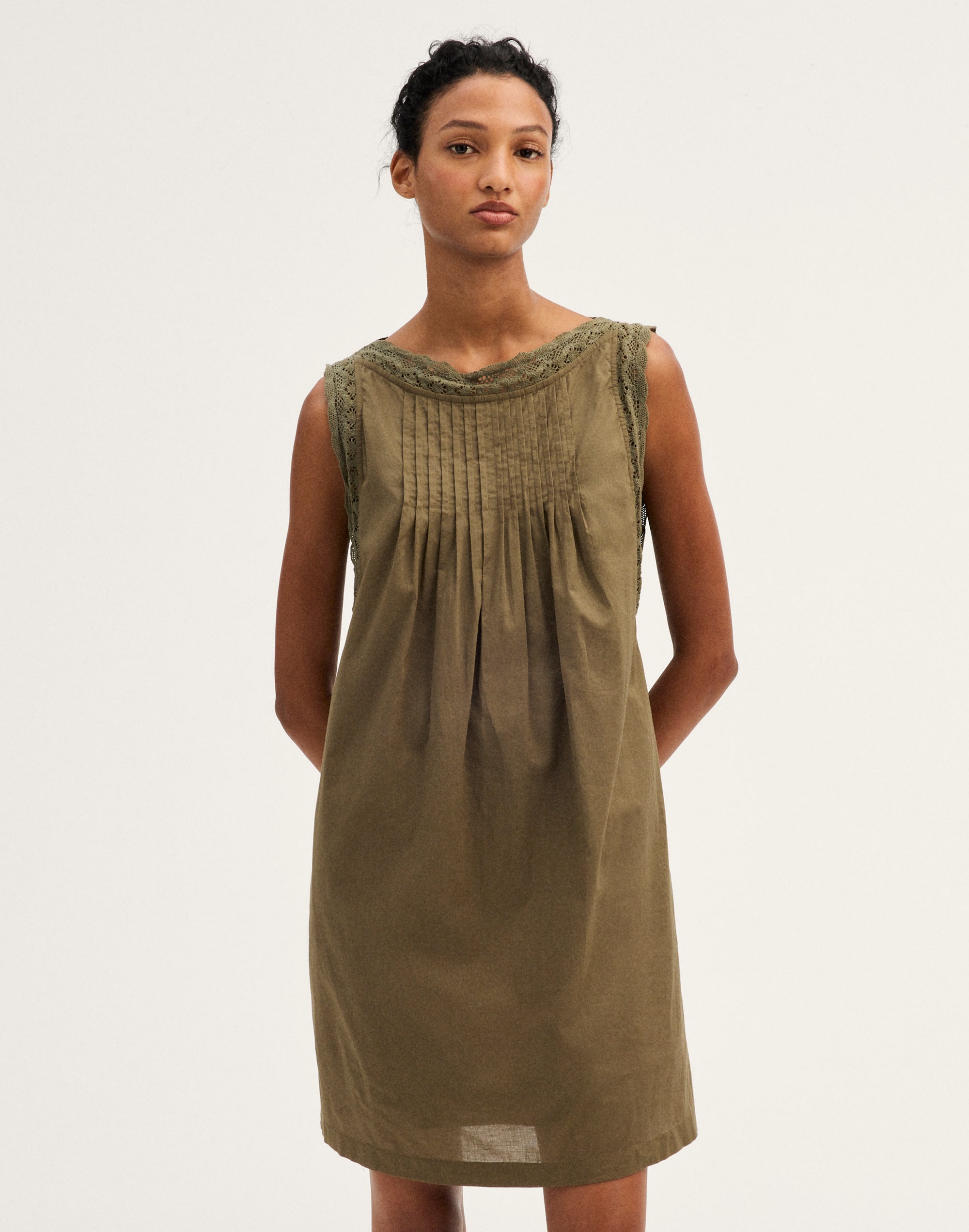 Madewell Crochet-trim Boatneck Mini Dress In Faded Ivy