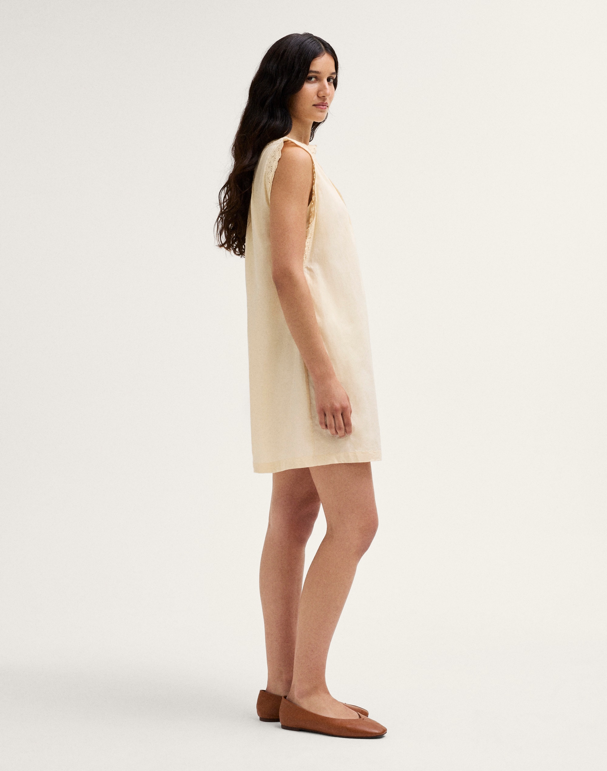 Crochet-Trim Boatneck Mini Dress