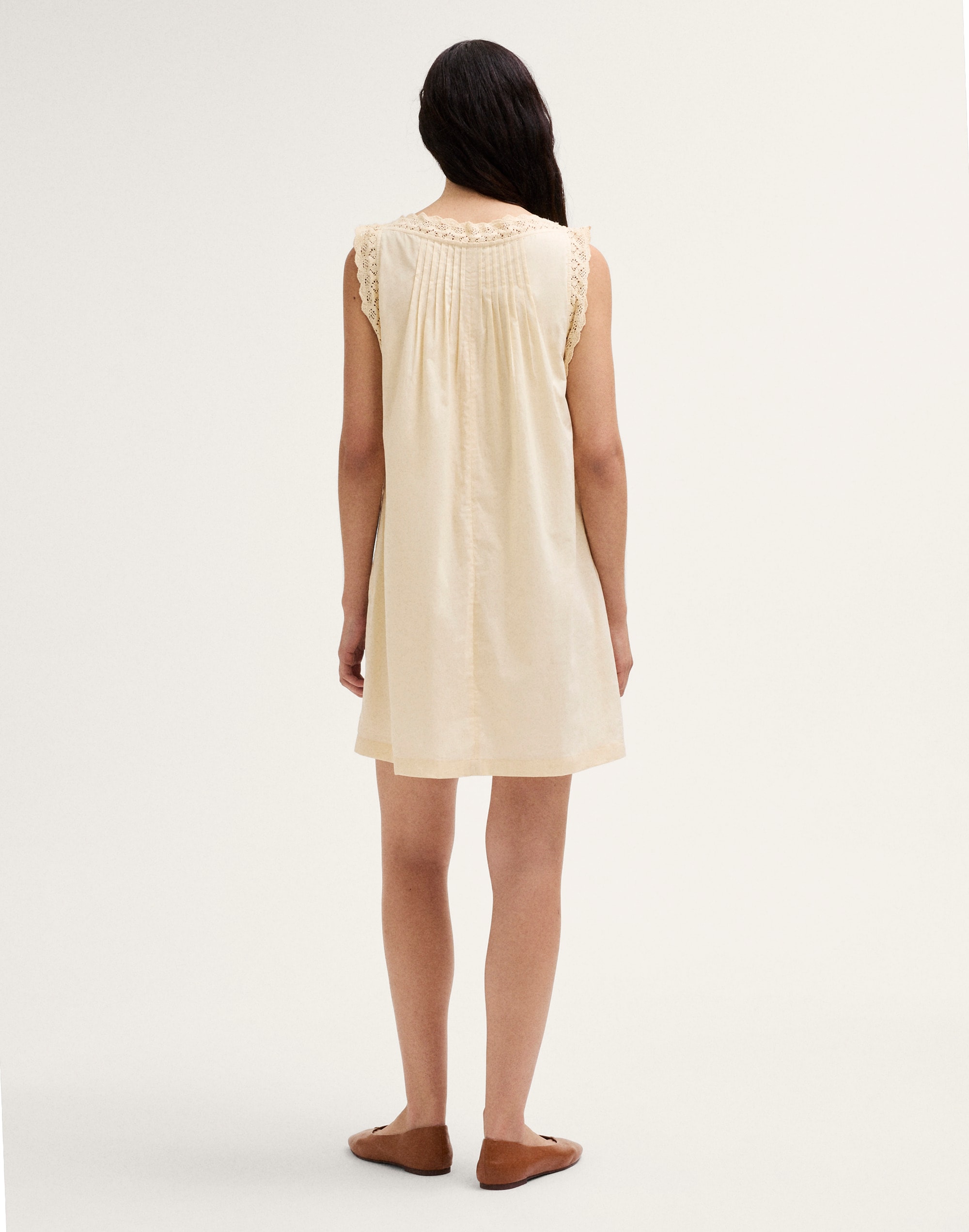 Crochet-Trim Boatneck Mini Dress