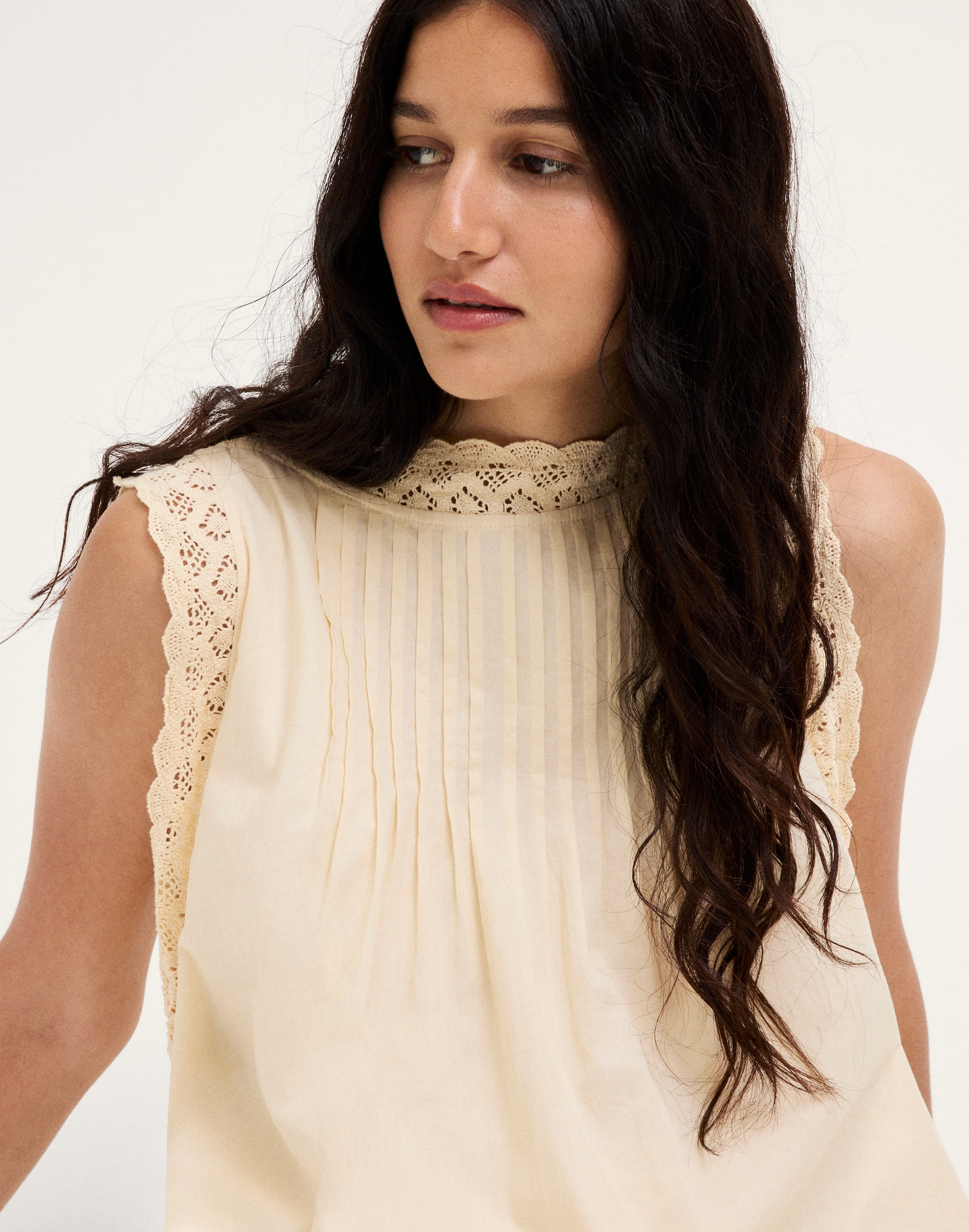 Crochet-Trim Boatneck Mini Dress