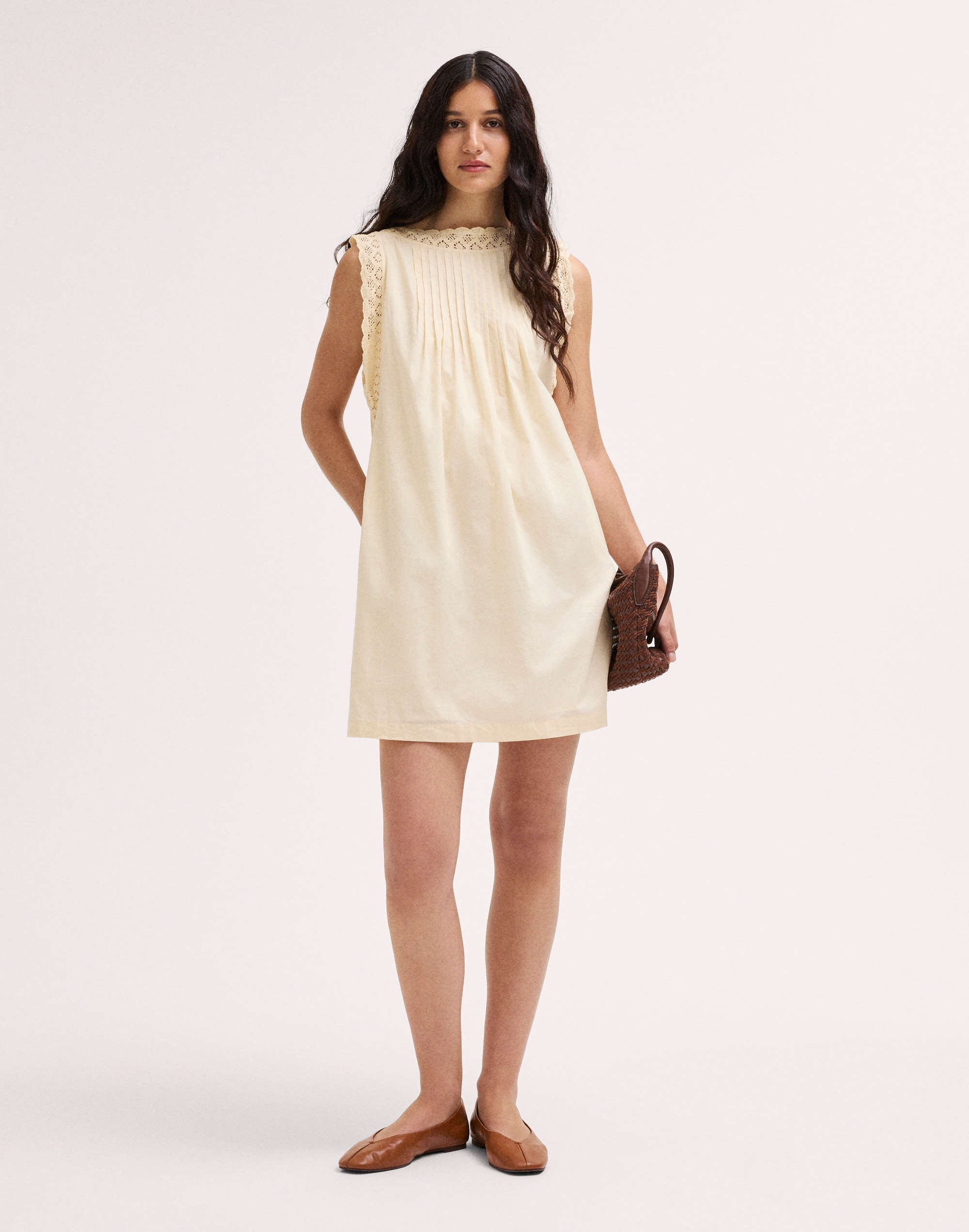 Crochet-Trim Boatneck Mini Dress