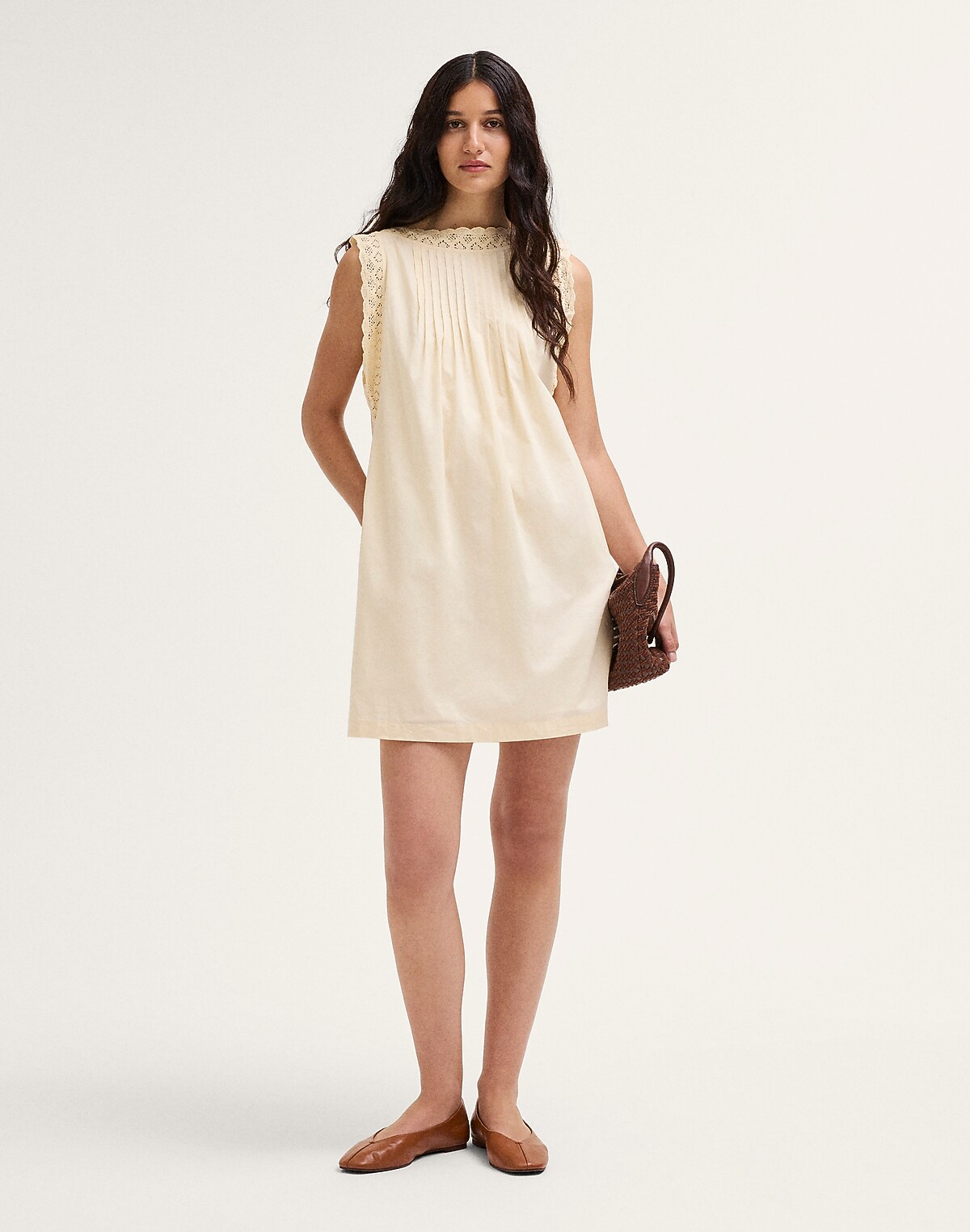 Crochet-Trim Boatneck Mini Dress
