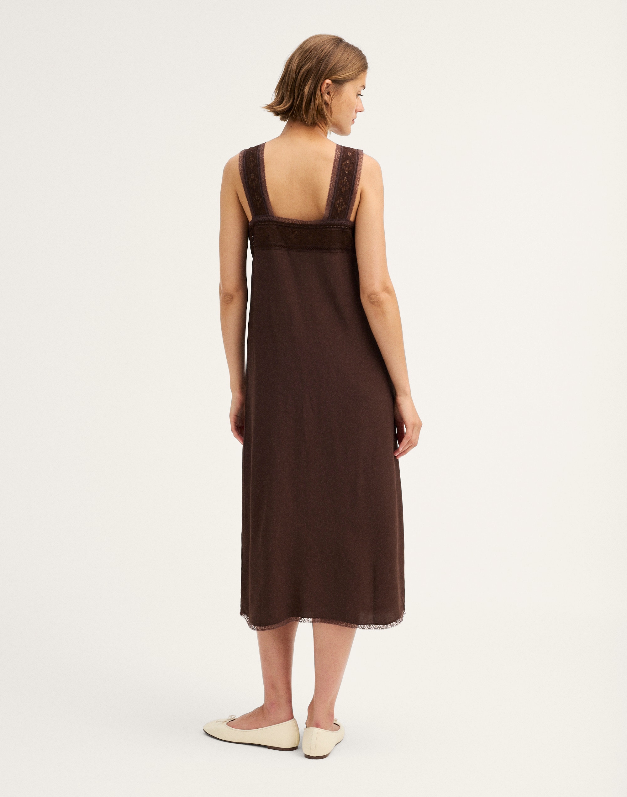Lace-Insert Tie-Front Midi Dress