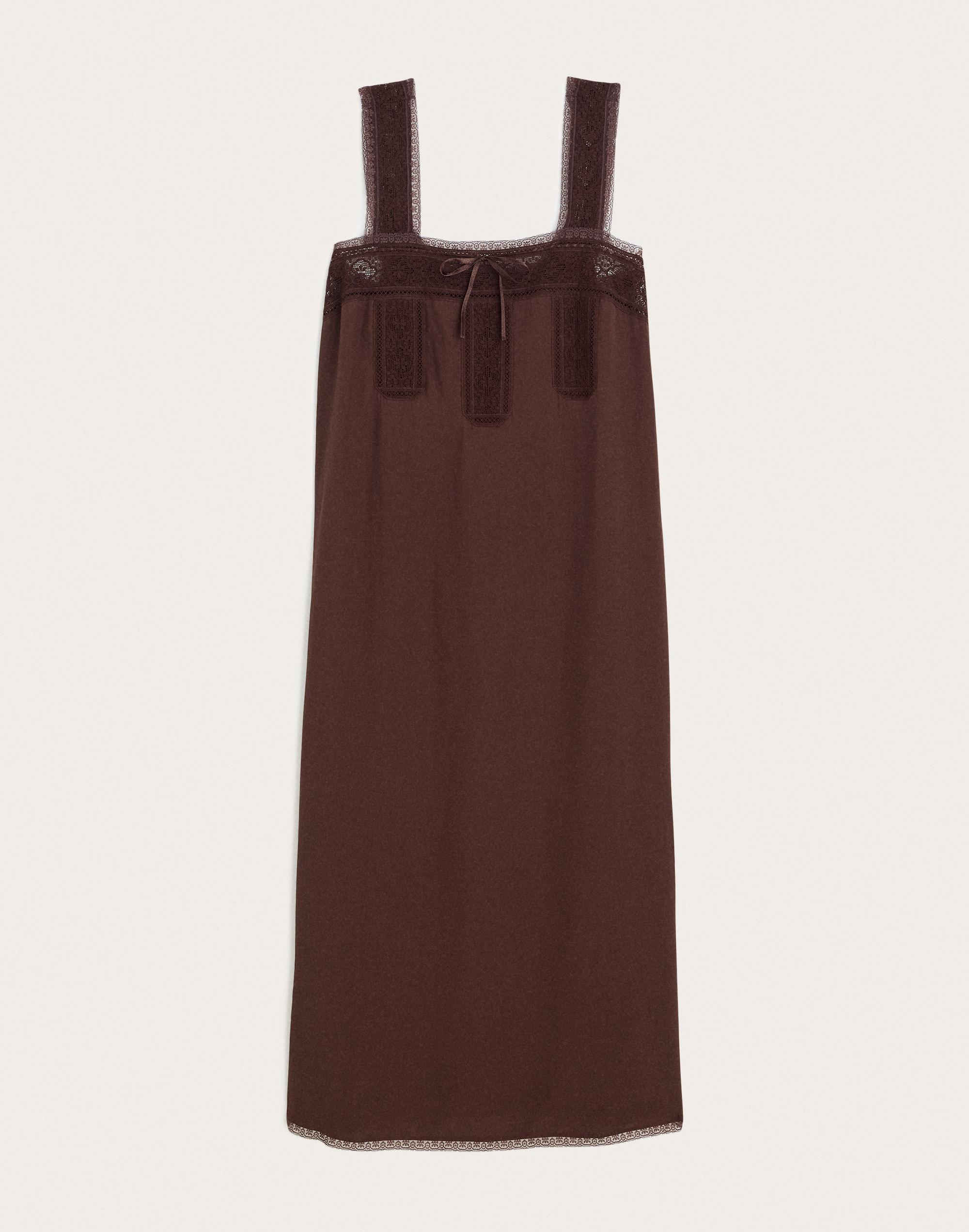 Lace-Insert Tie-Front Midi Dress