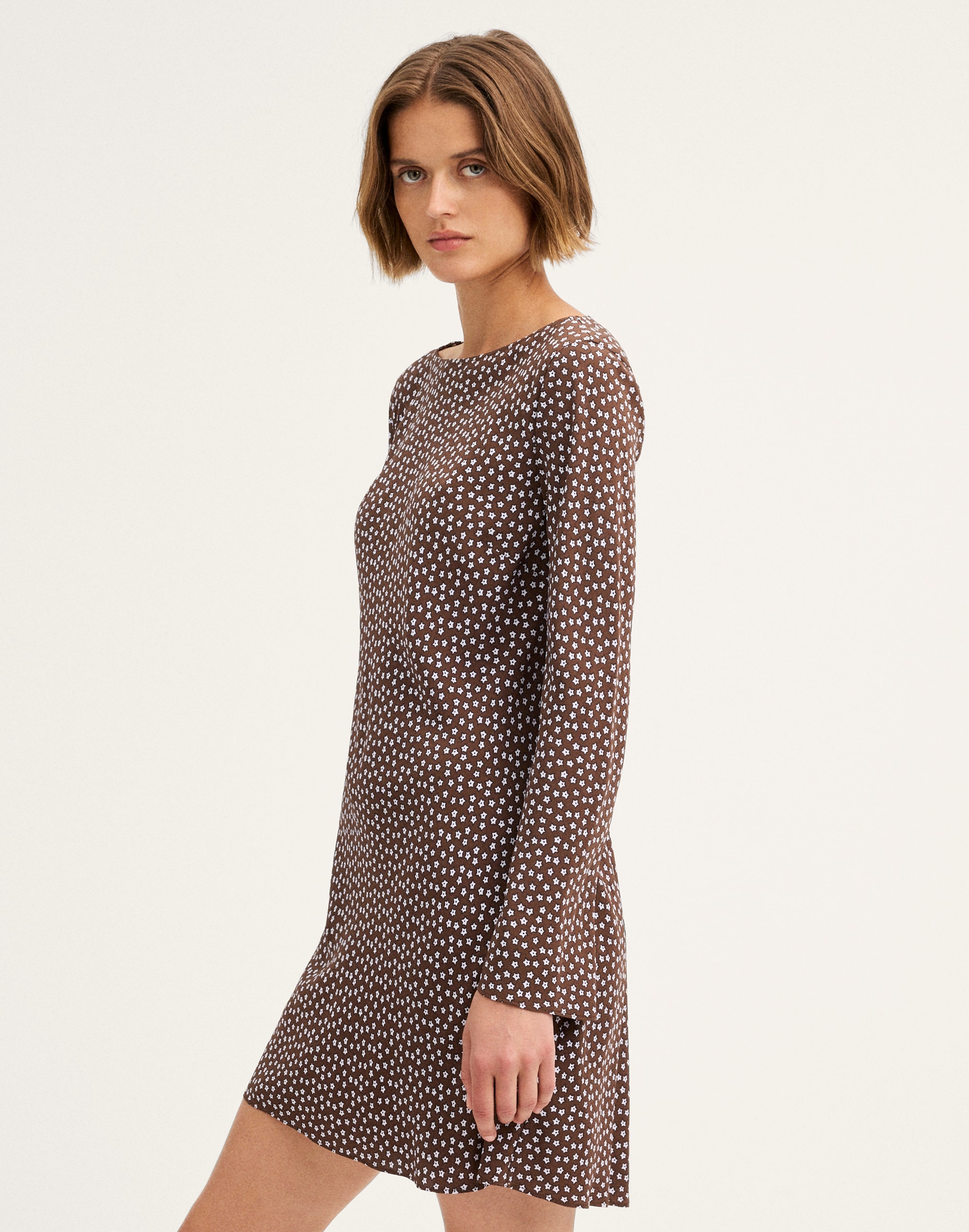 Long-Sleeve Boatneck Mini Dress