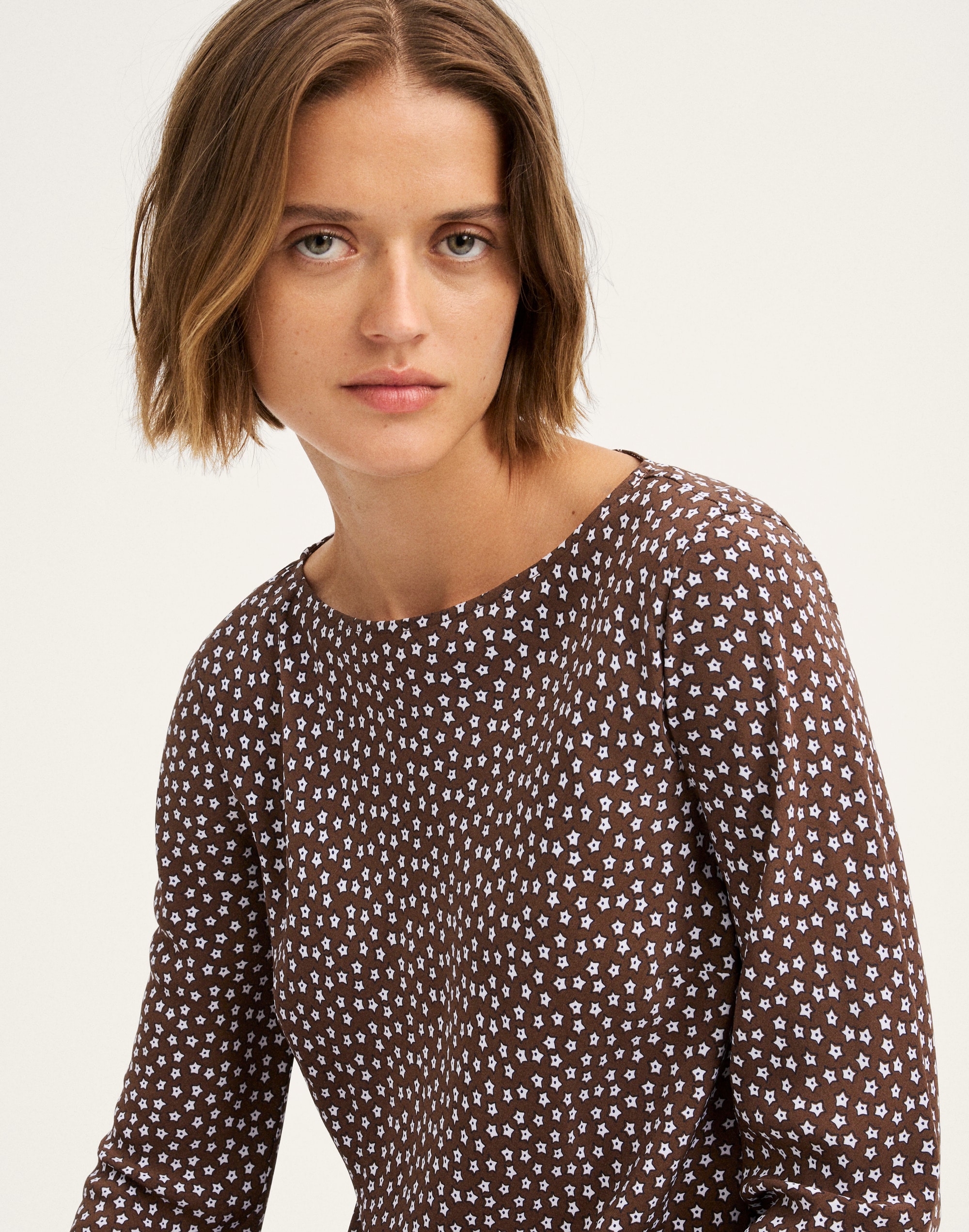 Long-Sleeve Boatneck Mini Dress