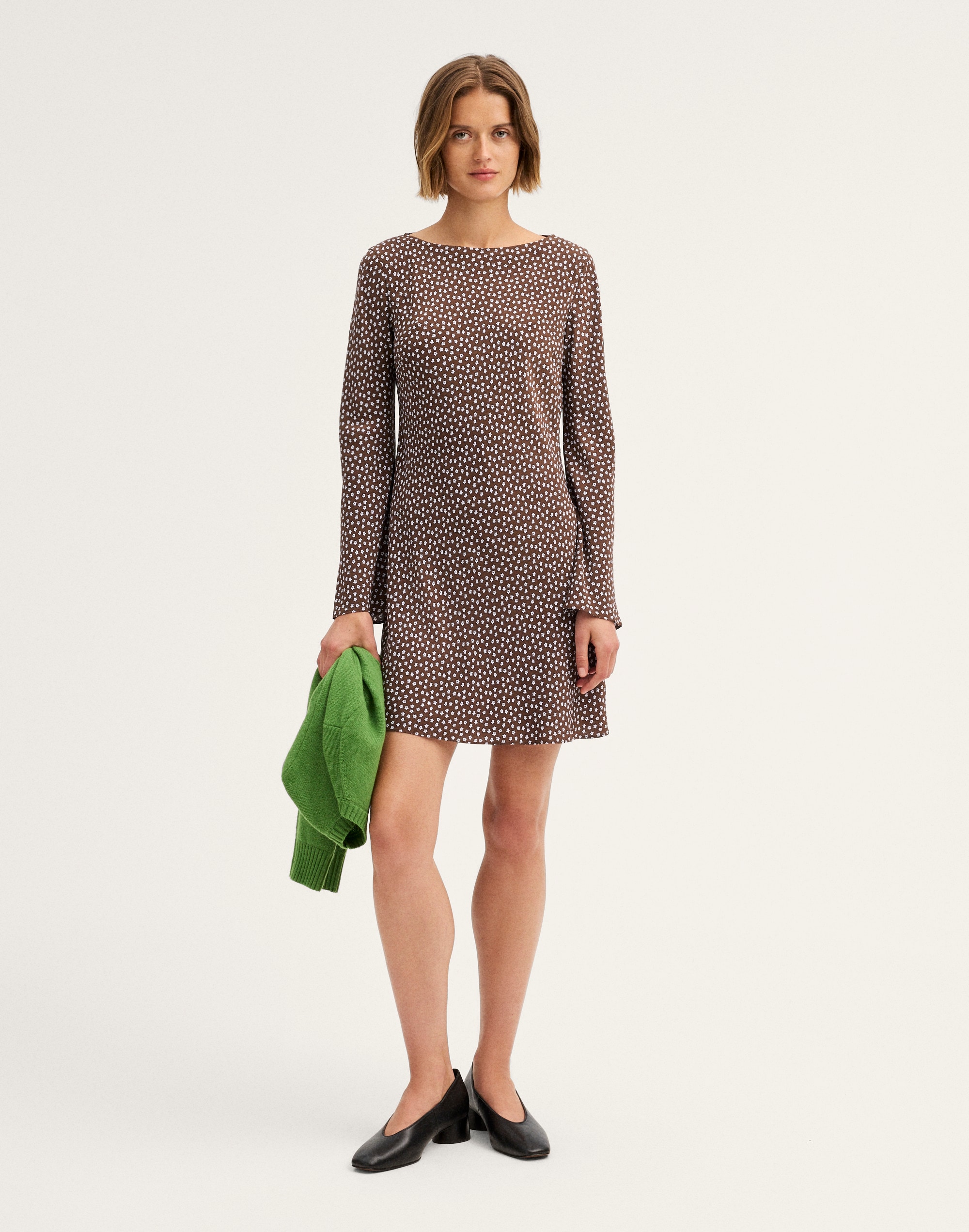 Long-Sleeve Boatneck Mini Dress