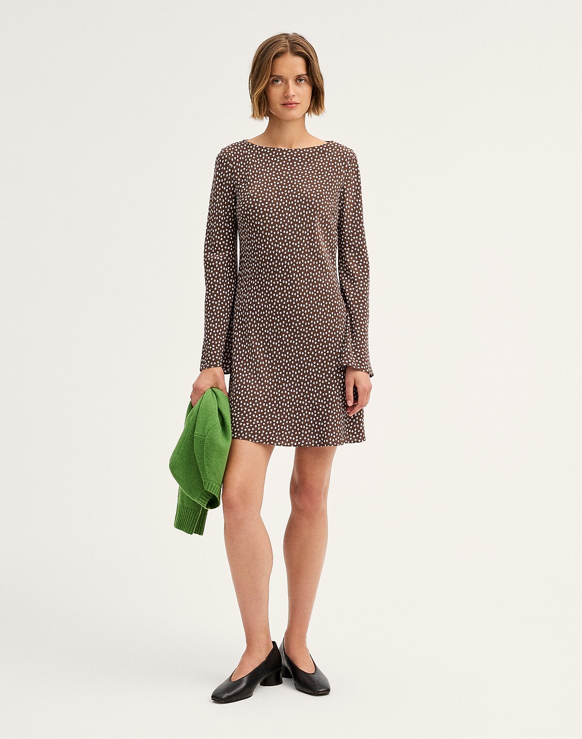 Long-Sleeve Boatneck Mini Dress