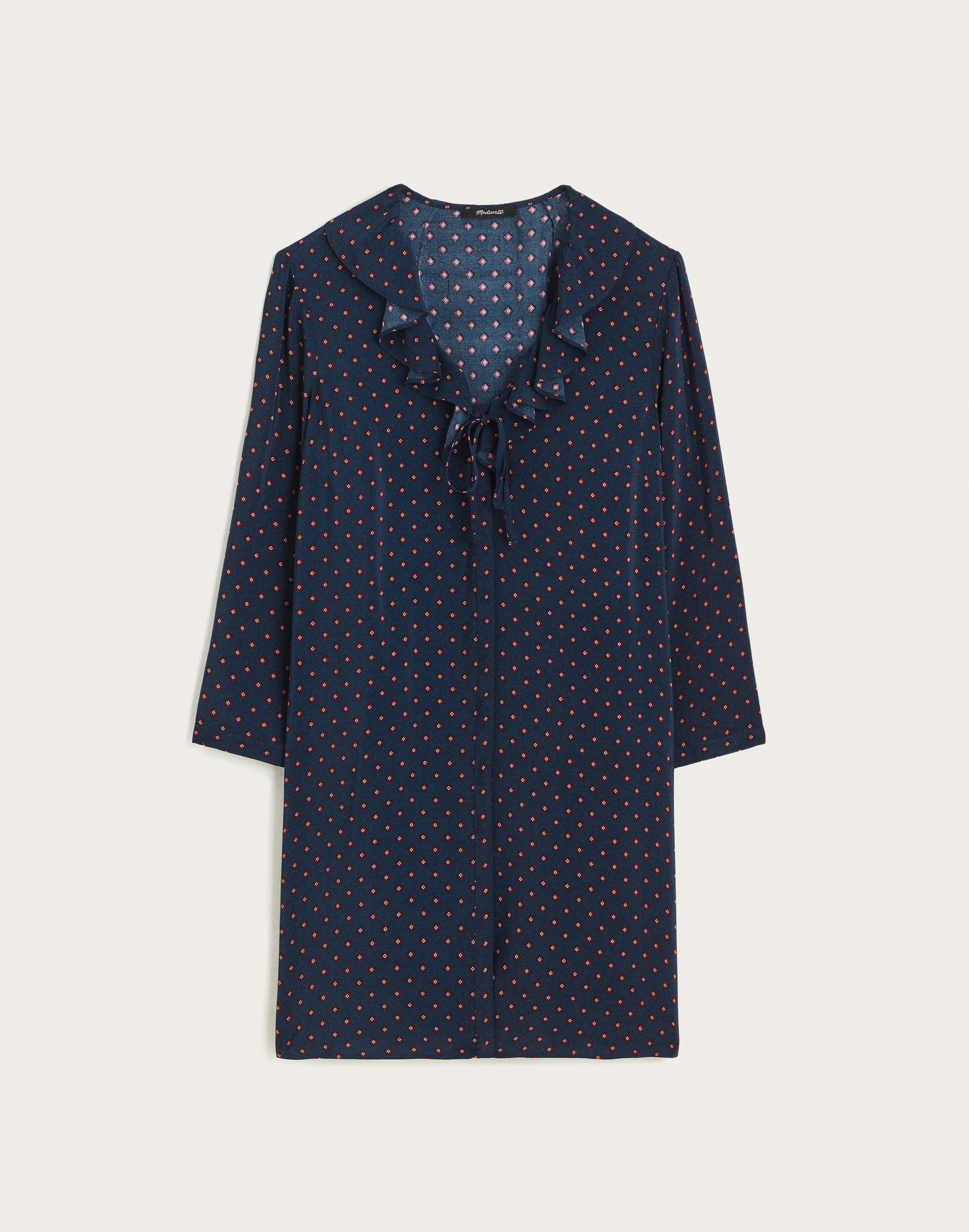 Ruffled V-Neck Long-Sleeve Mini Dress