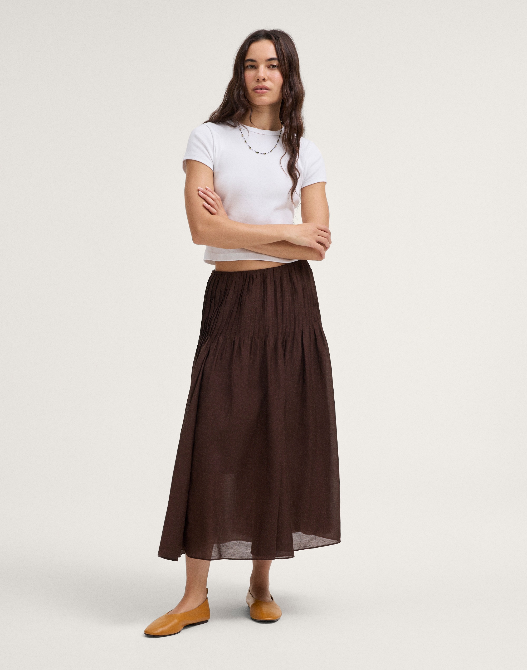 pintucked midi skirt