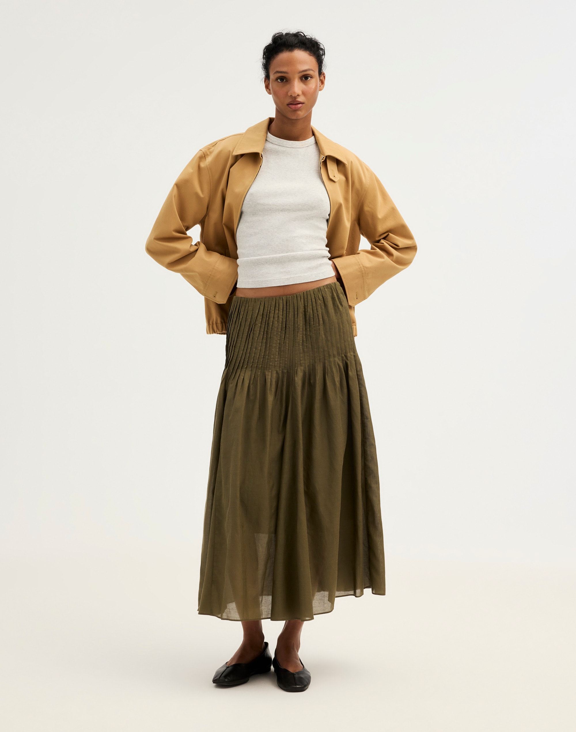 pintucked midi skirt