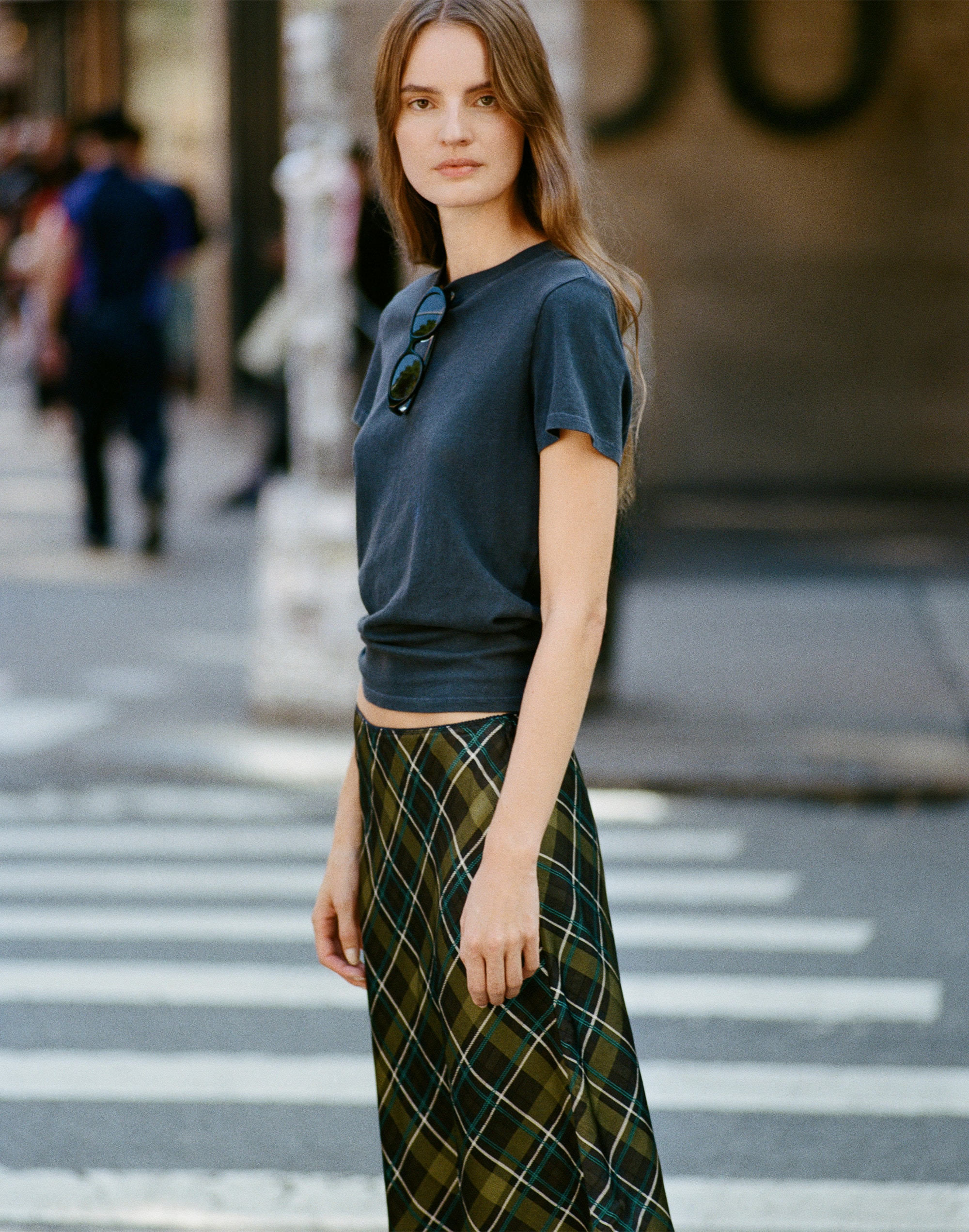 Picot-Trim Midi Slip Skirt