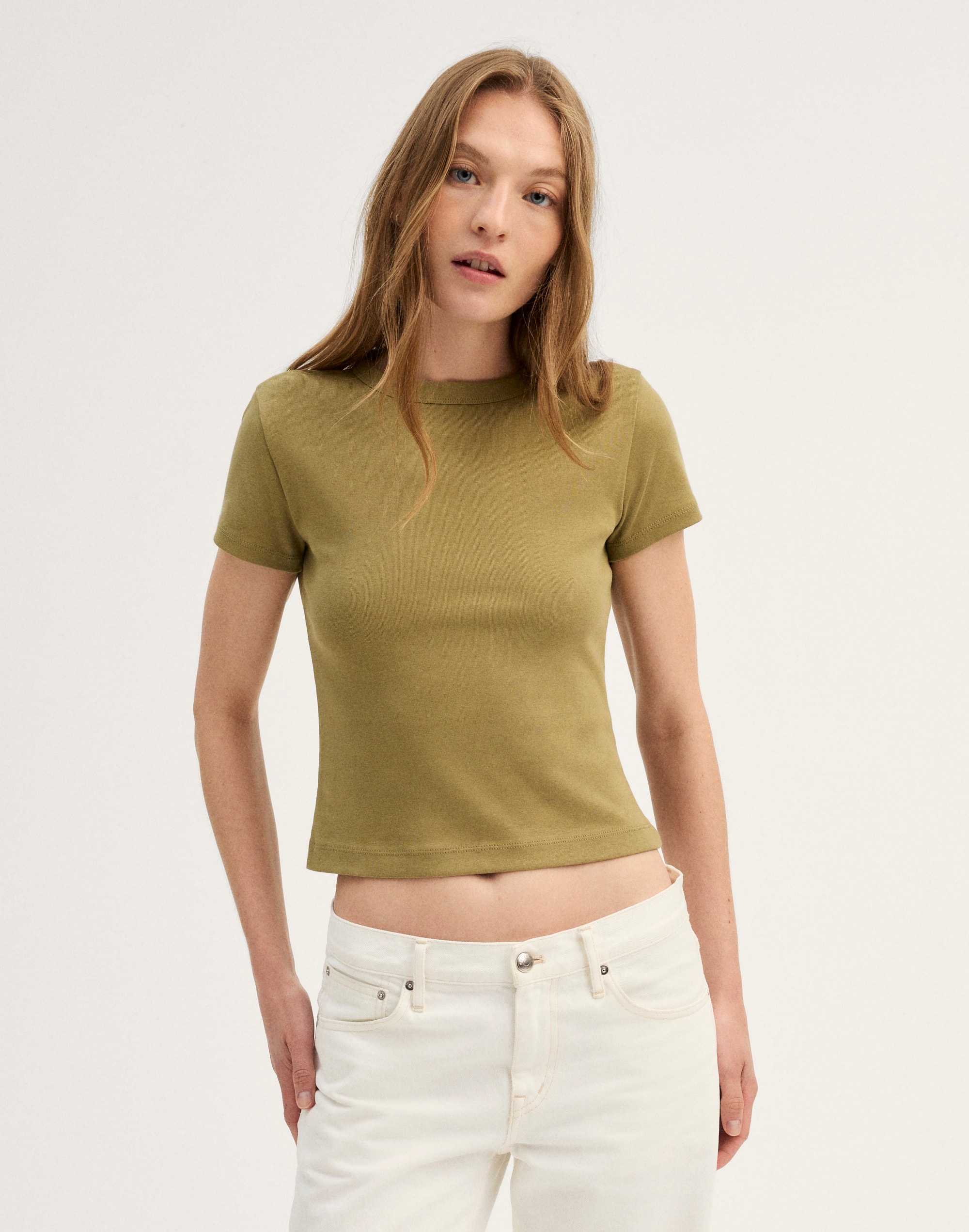 The '90s Cropped Tee in Compact Cotton - Green