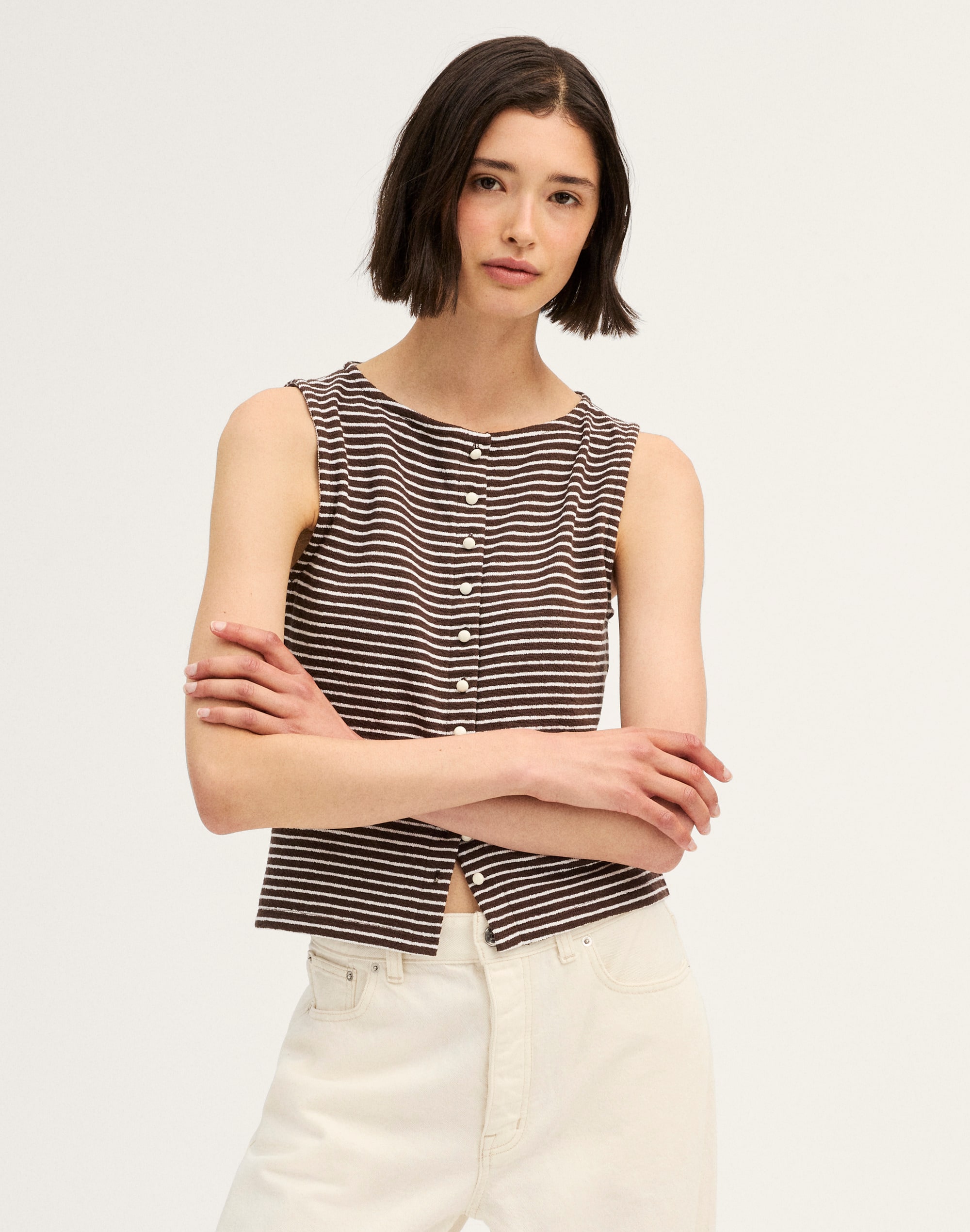 Madewell Sleeveless Boatneck Vest Top In Brown