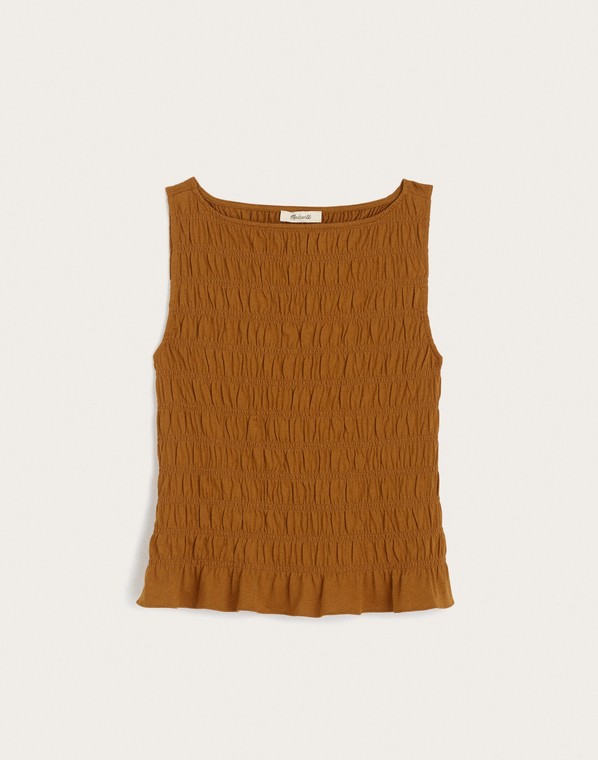 smocked boatneck sleeveless top