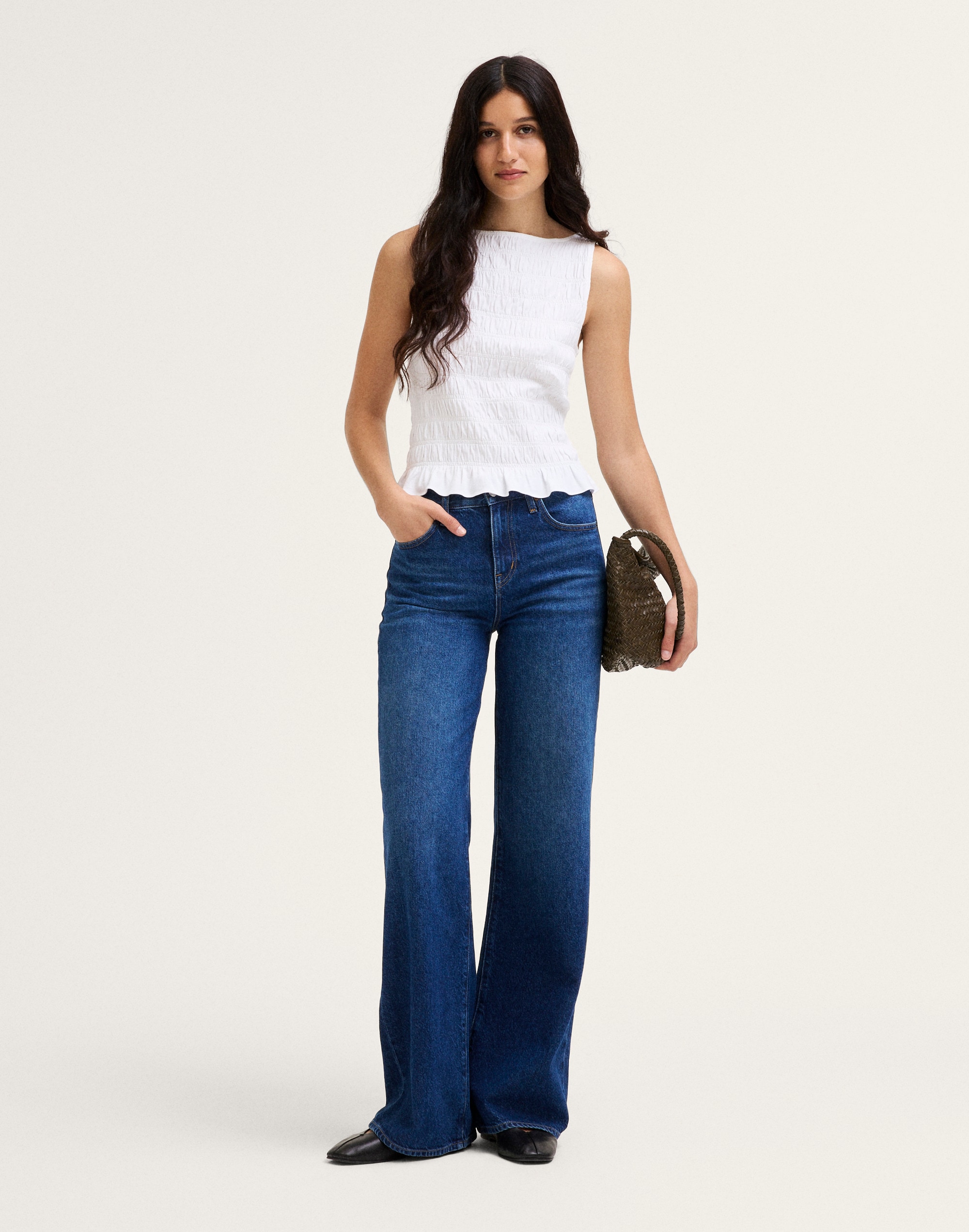 Smocked Boatneck Sleeveless Top