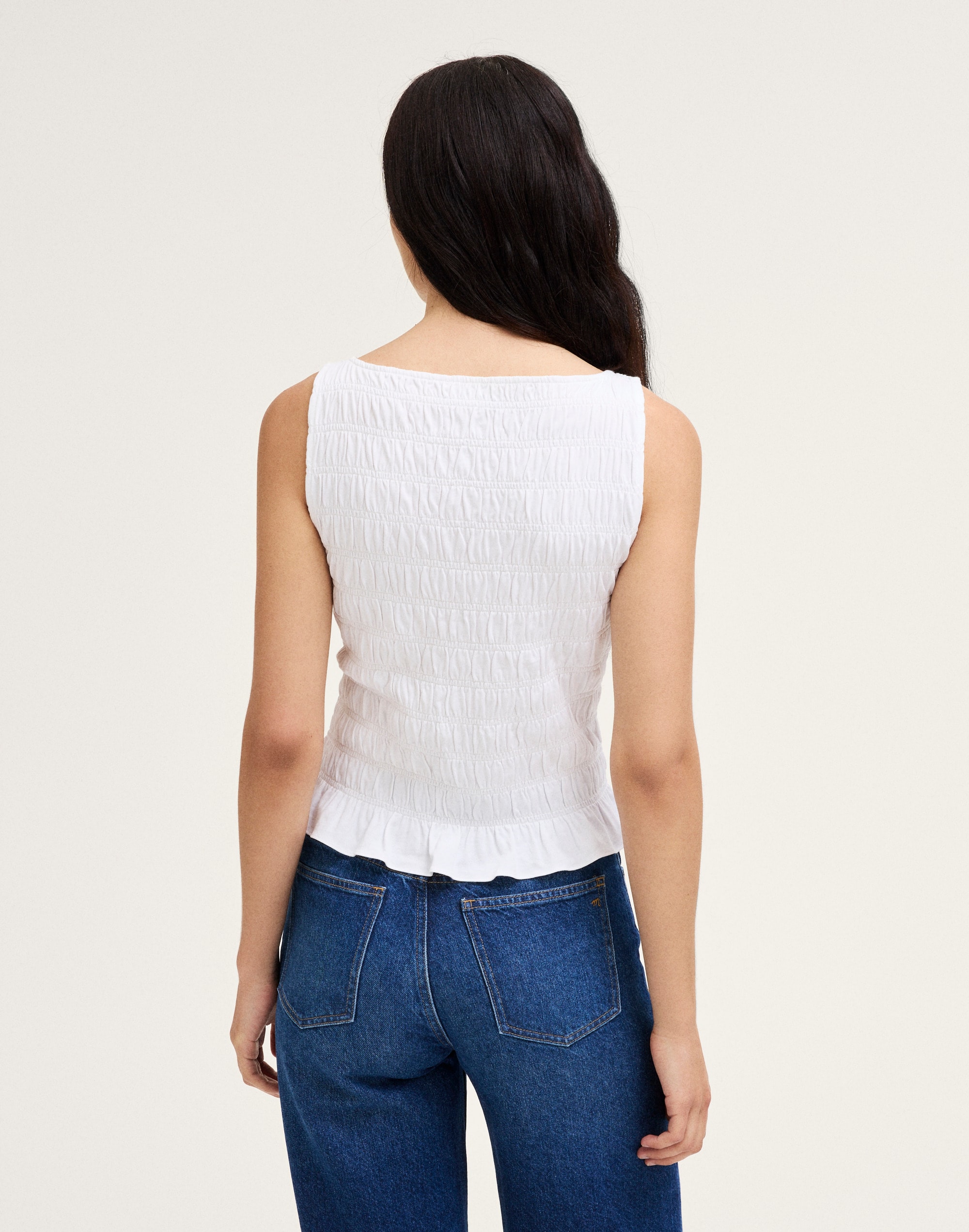 Smocked Boatneck Sleeveless Top