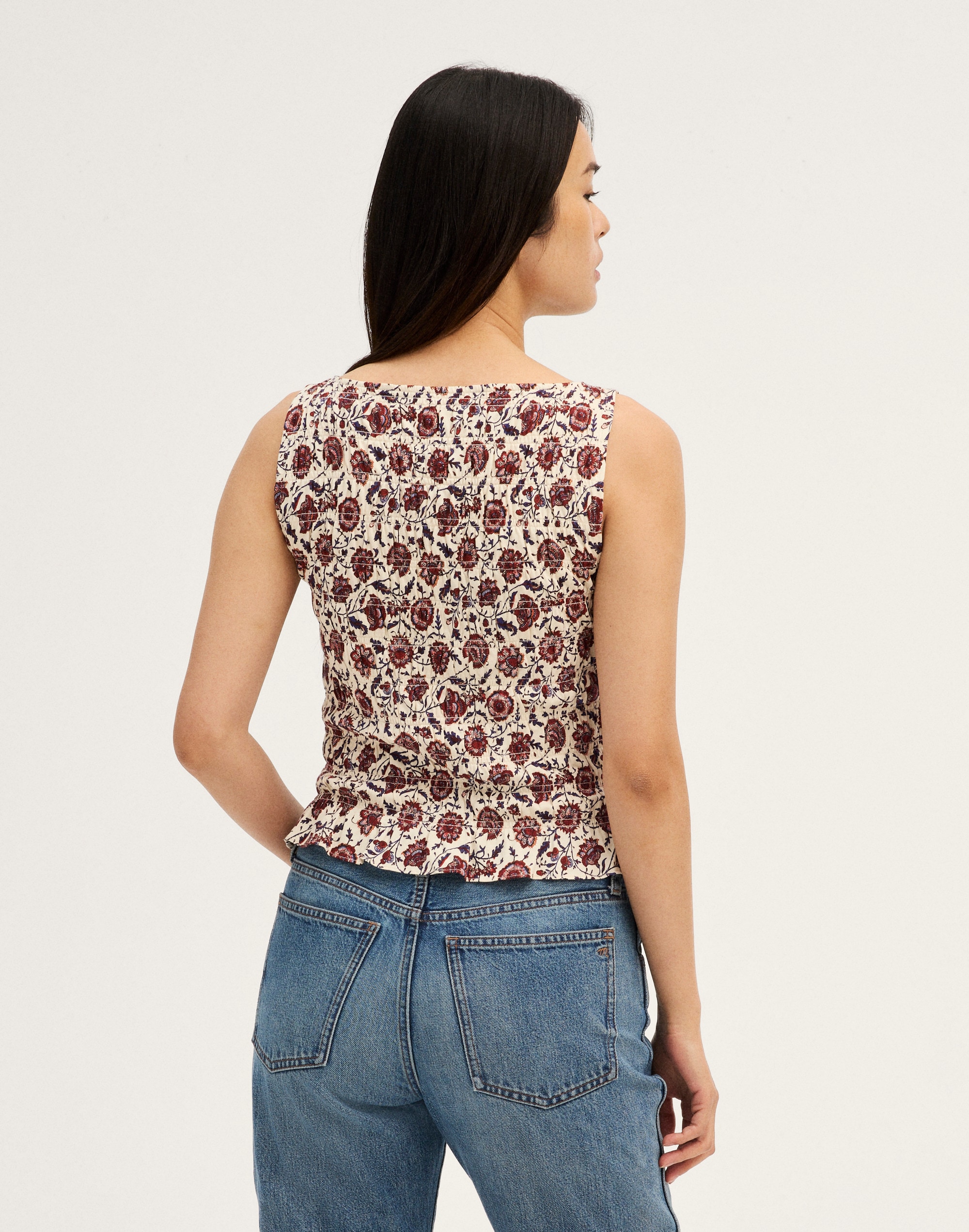 Smocked Boatneck Sleeveless Top