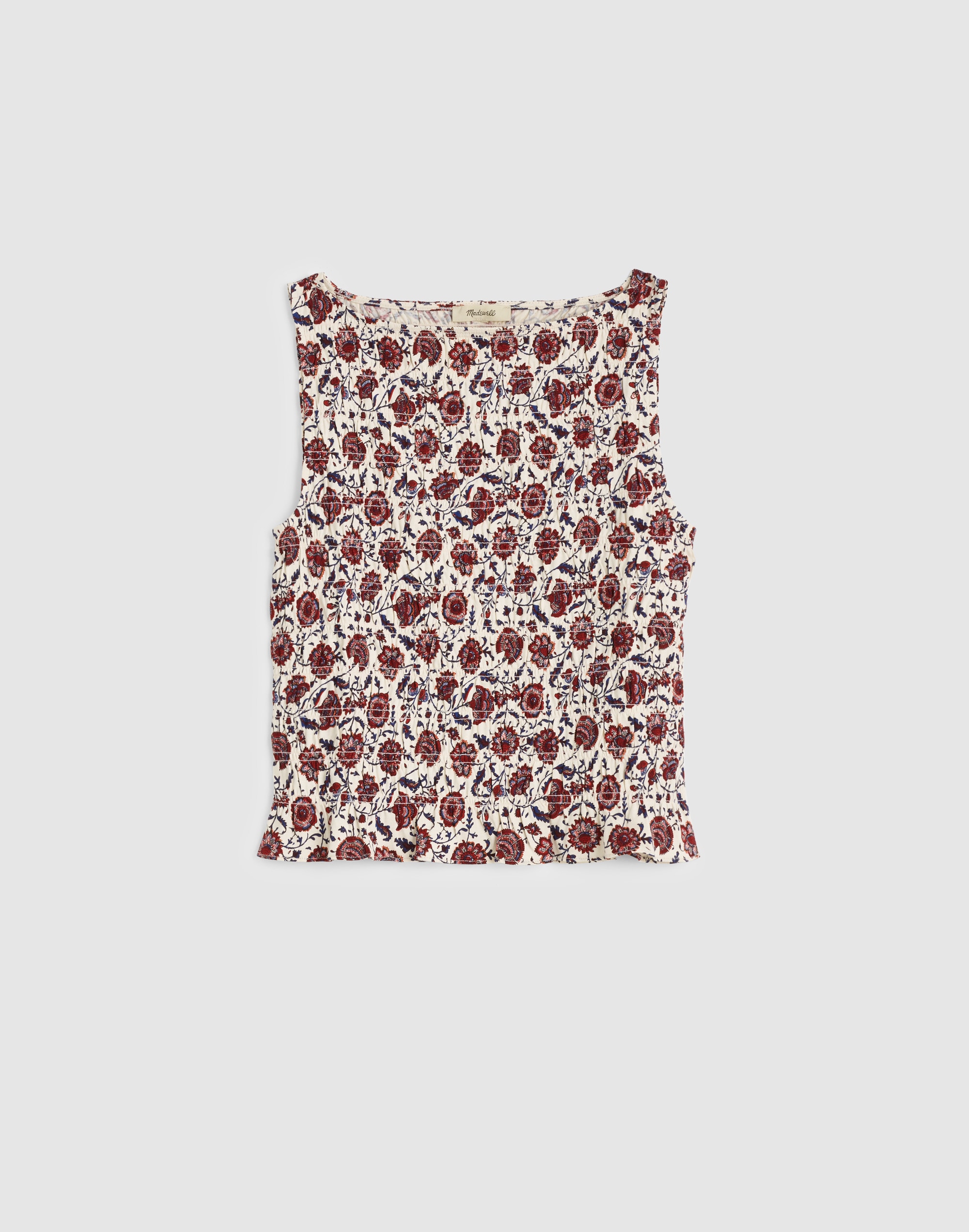 Smocked Boatneck Sleeveless Top