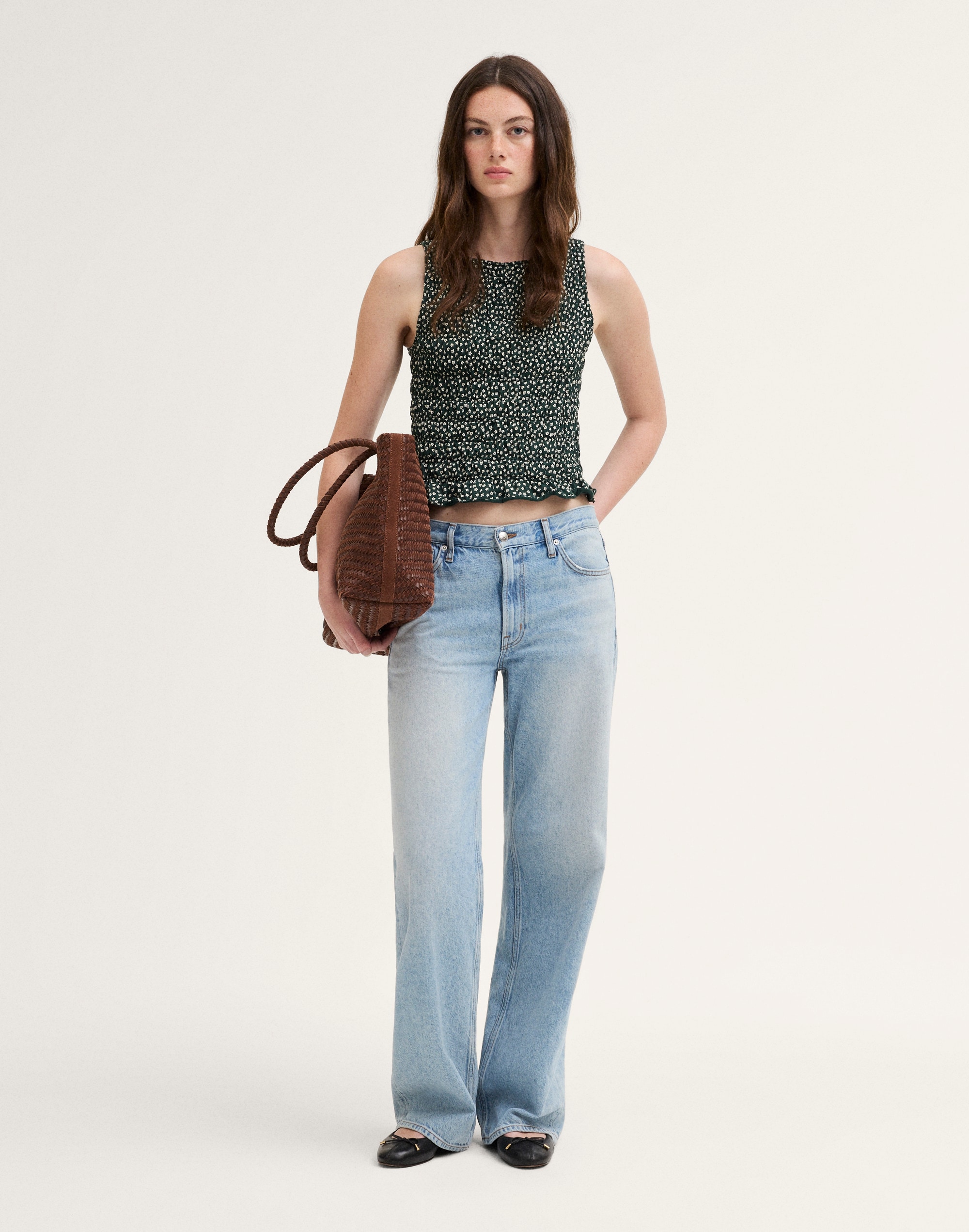 Smocked Boatneck Sleeveless Top