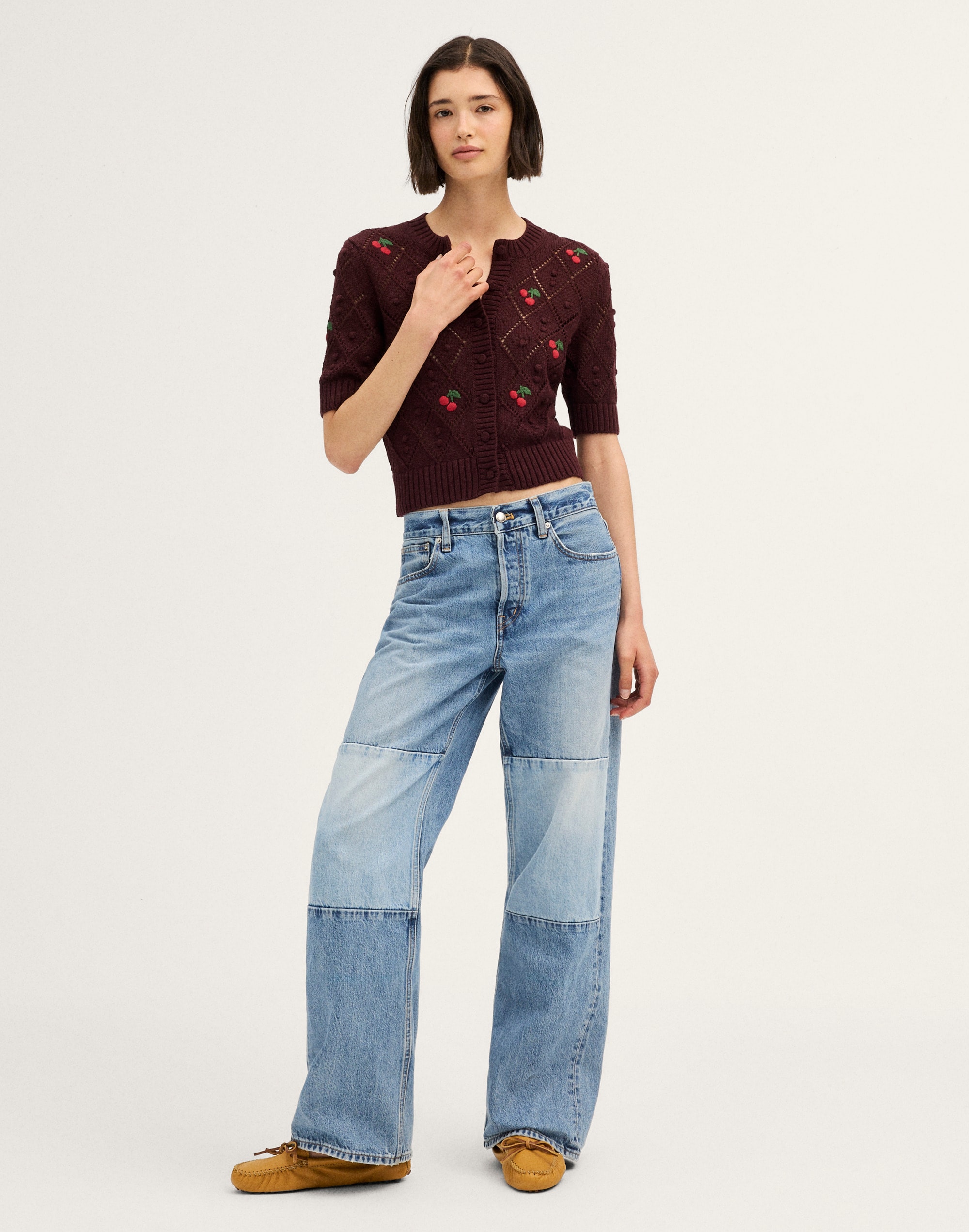 Embroidered Bauble Pointelle-Stitch  Cardigan