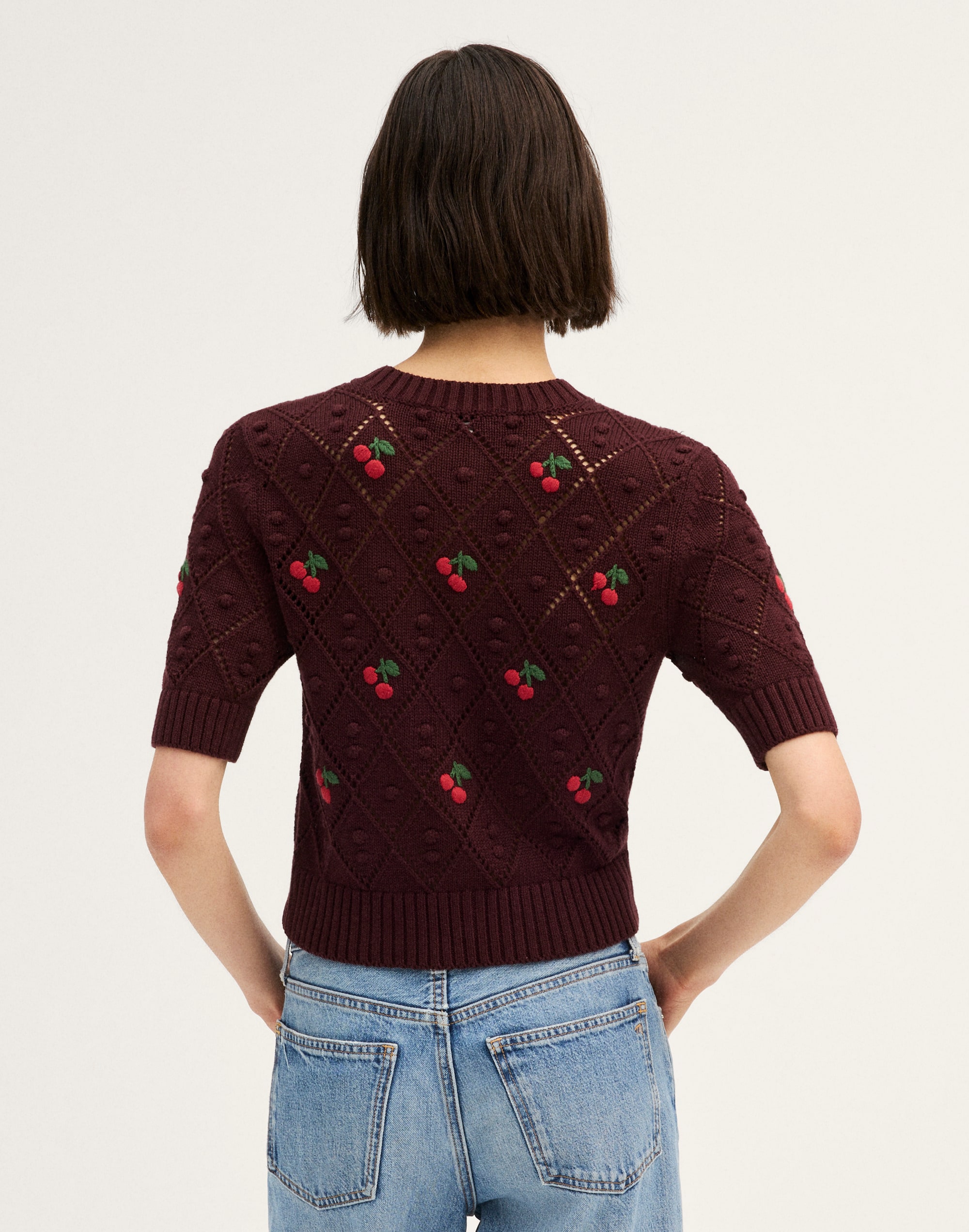 Embroidered Bauble Pointelle-Stitch  Cardigan