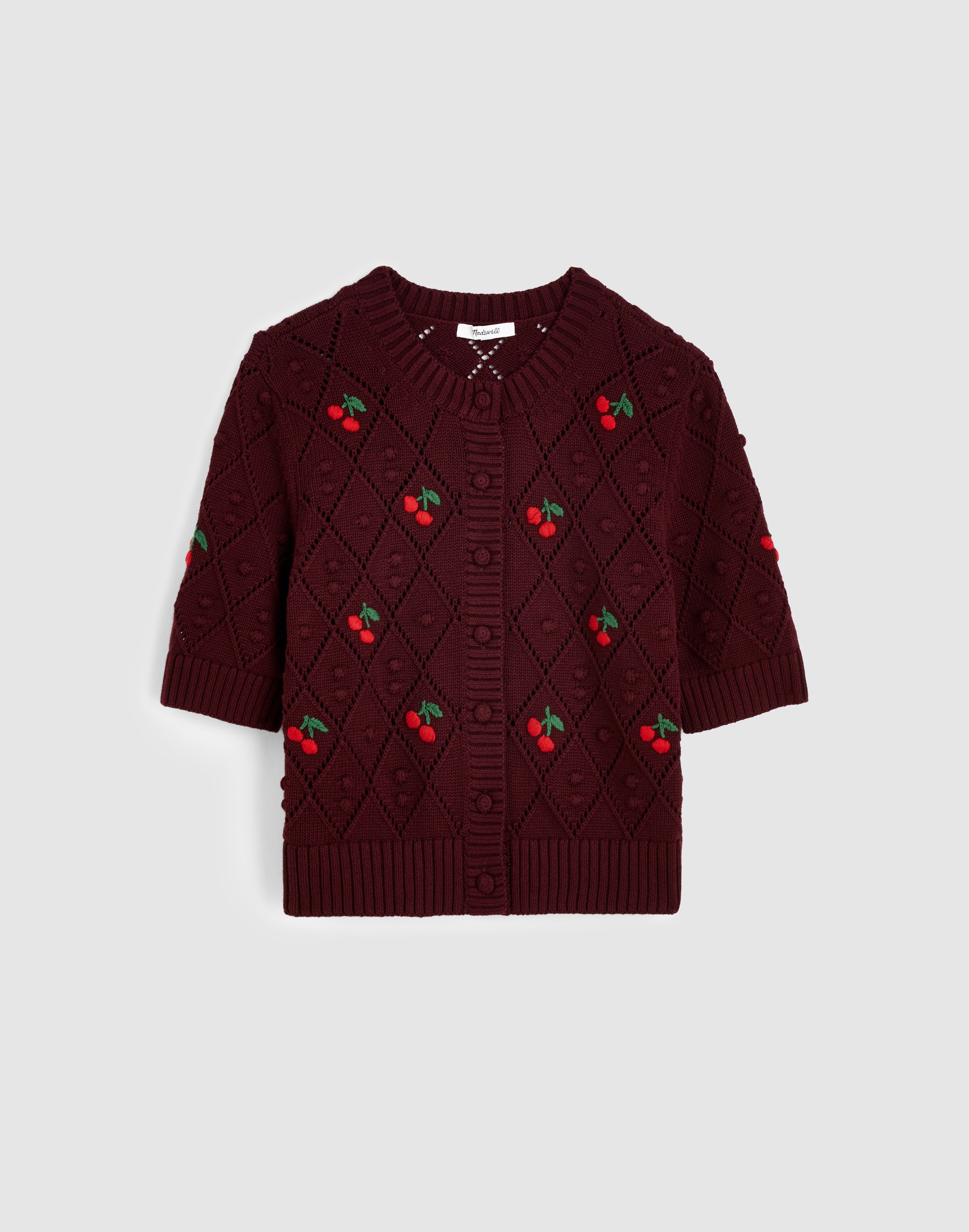 Embroidered Bauble Pointelle-Stitch  Cardigan
