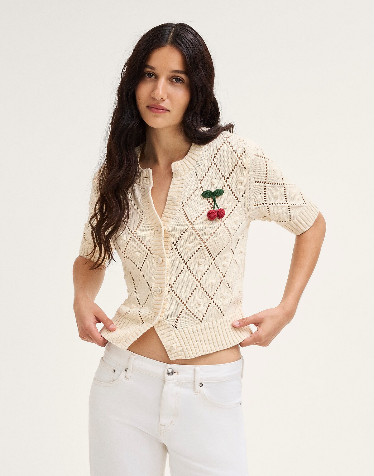 Bauble Pointelle-Stitch Cardigan in 100% Cotton