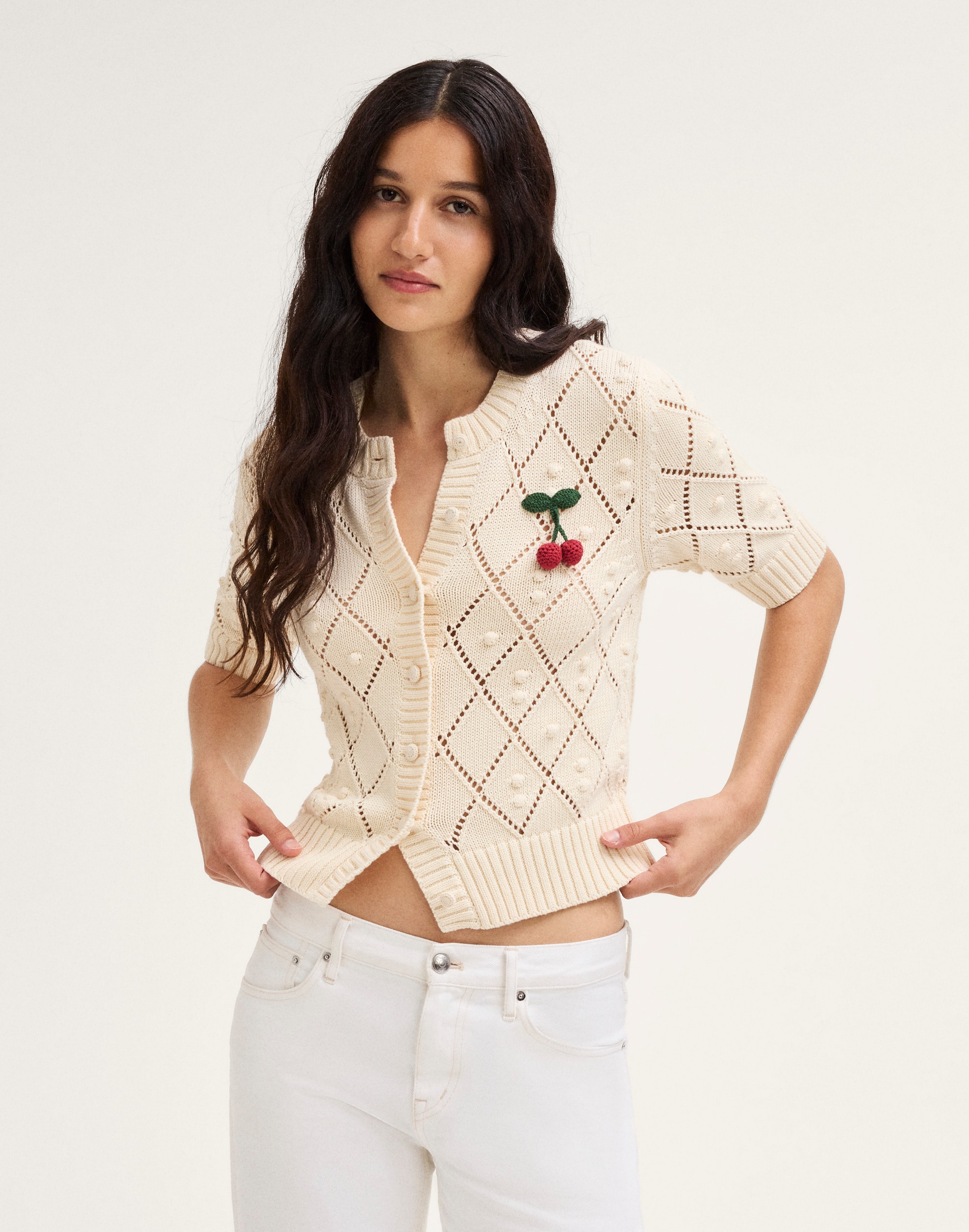 Madewell Bauble Pointelle-stitch Cardigan In Neutral