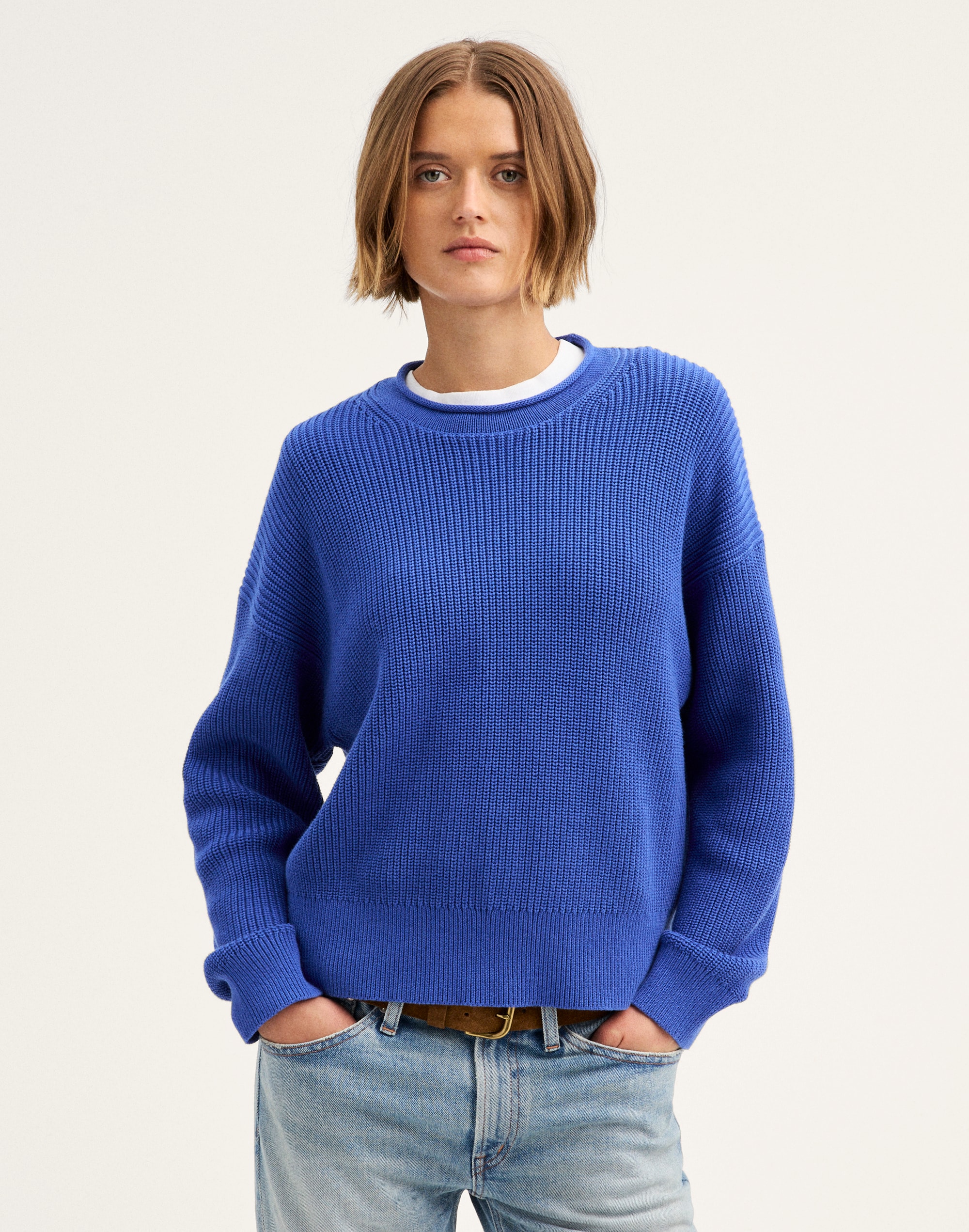 The Arden Crewneck Sweater in 100% Cotton - Blue