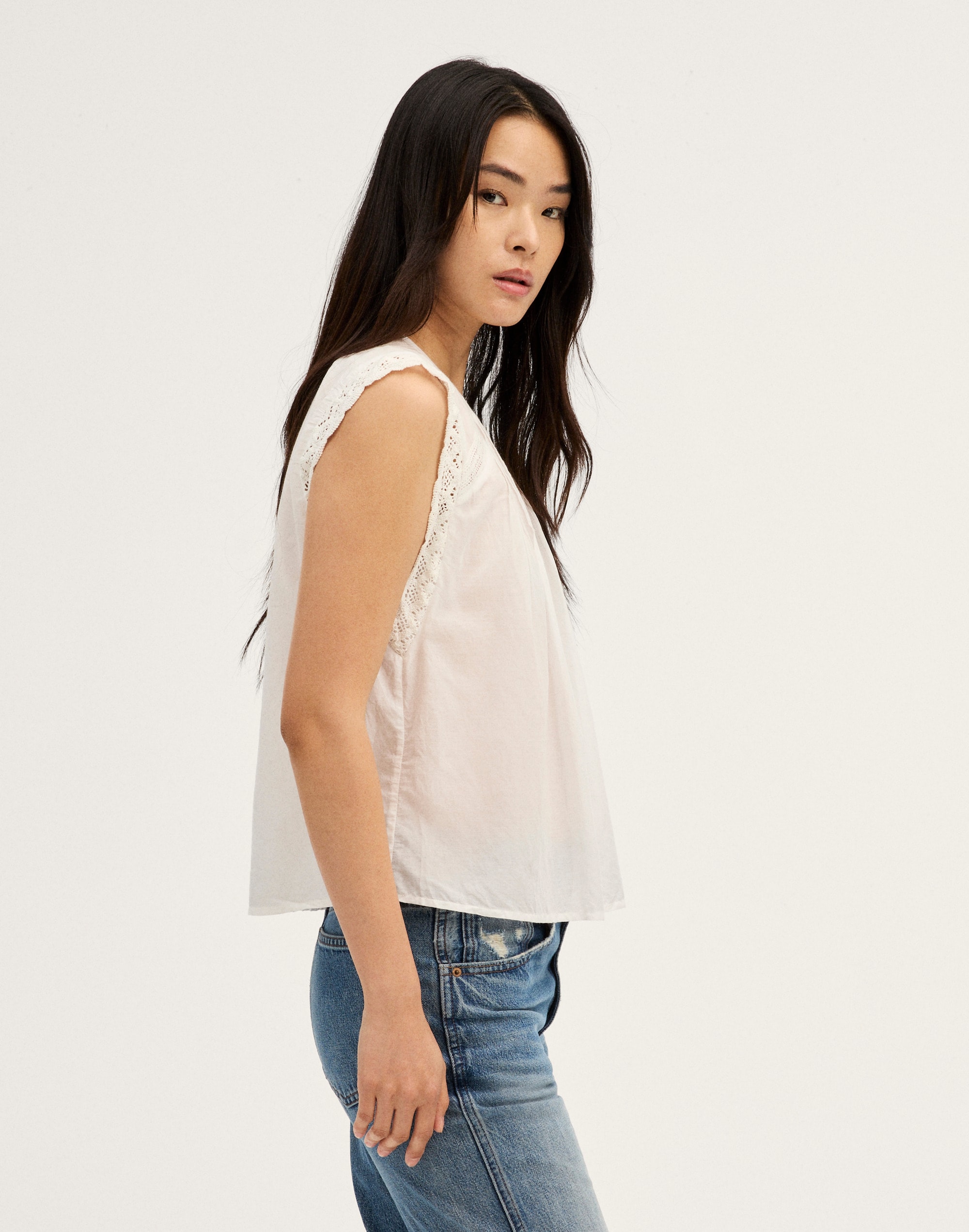 Lace-Trim Sleeveless Top