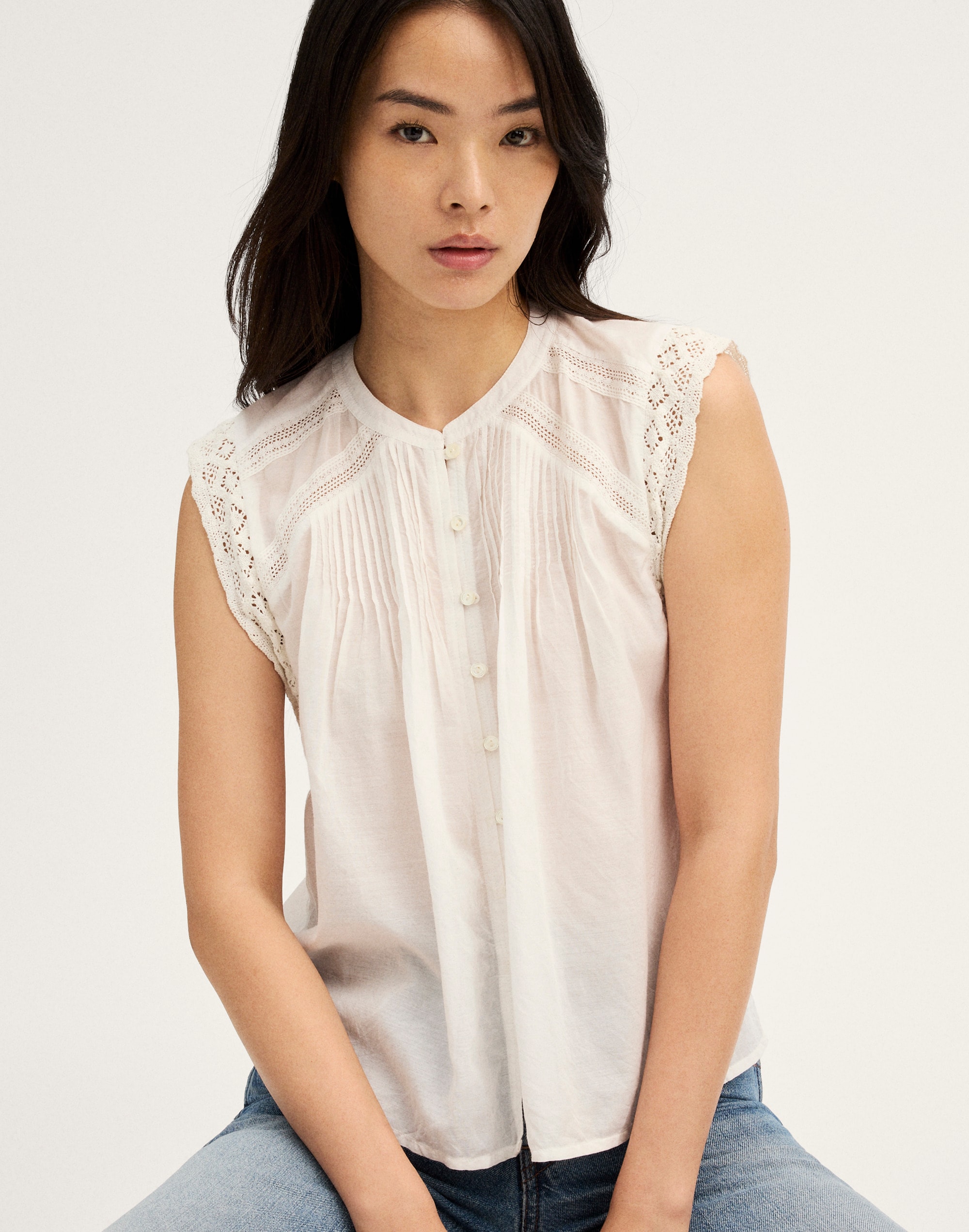 Lace-Trim Sleeveless Top