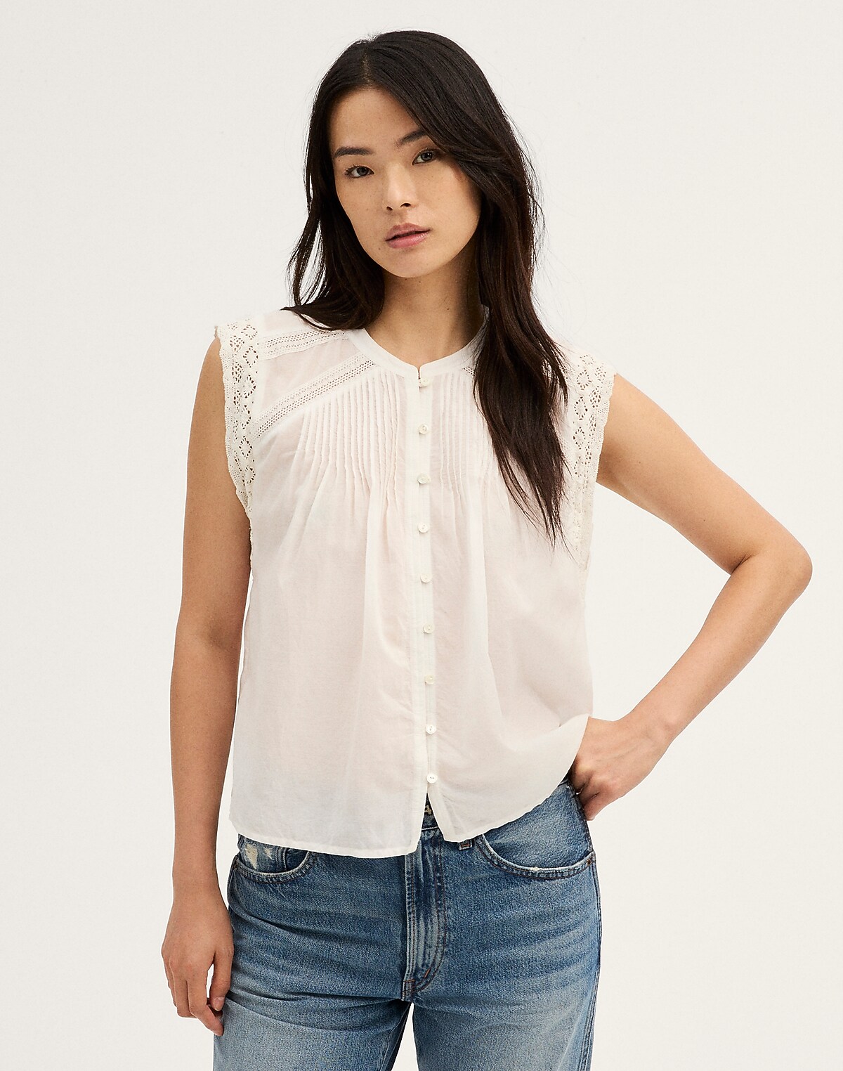 Lace-Trim Sleeveless Top