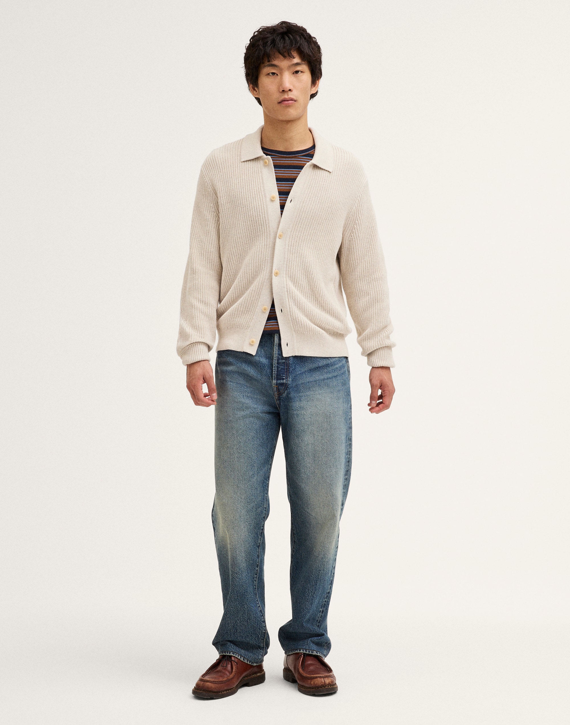 Textured-Stitch Collared Cardigan