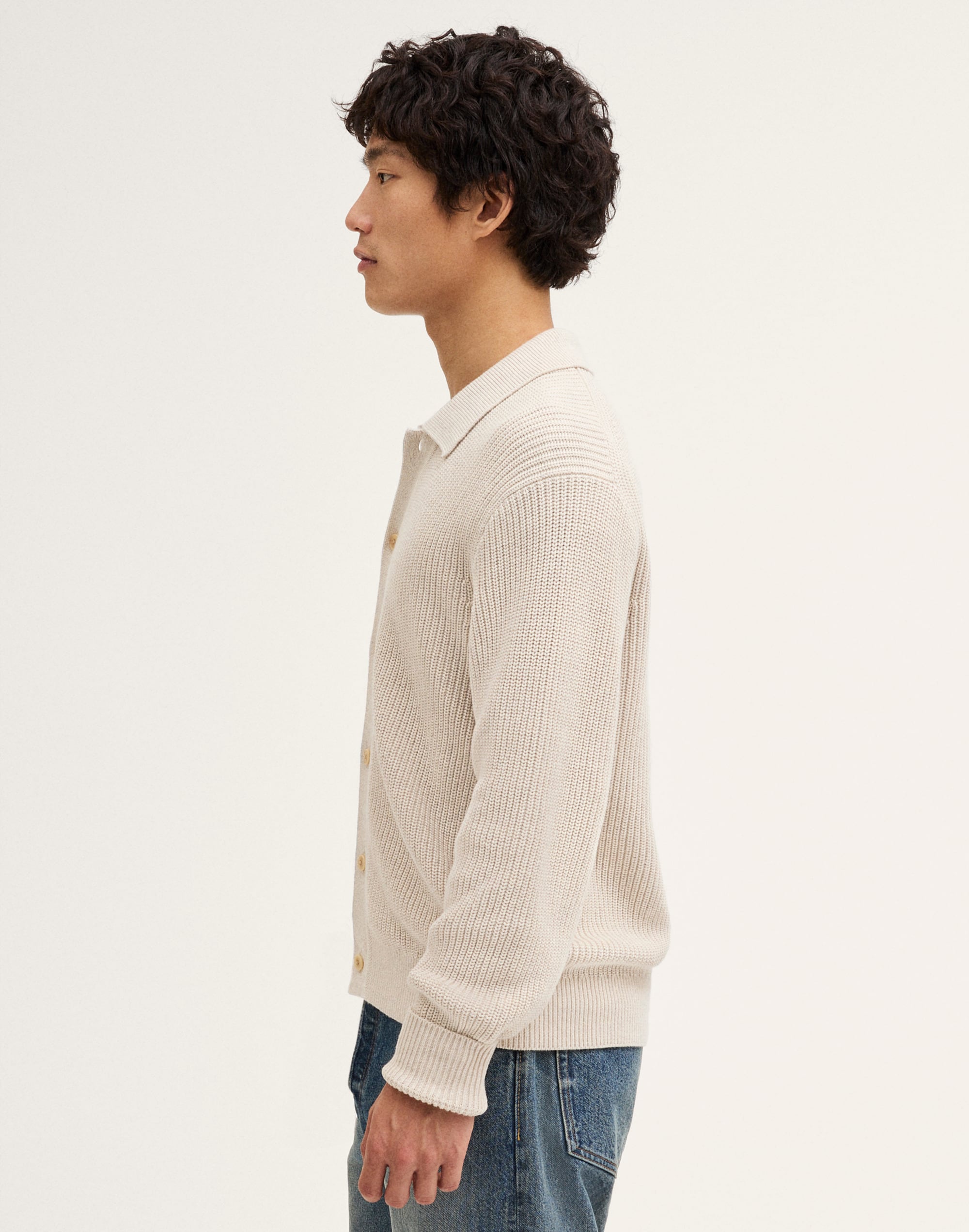 Textured-Stitch Collared Cardigan