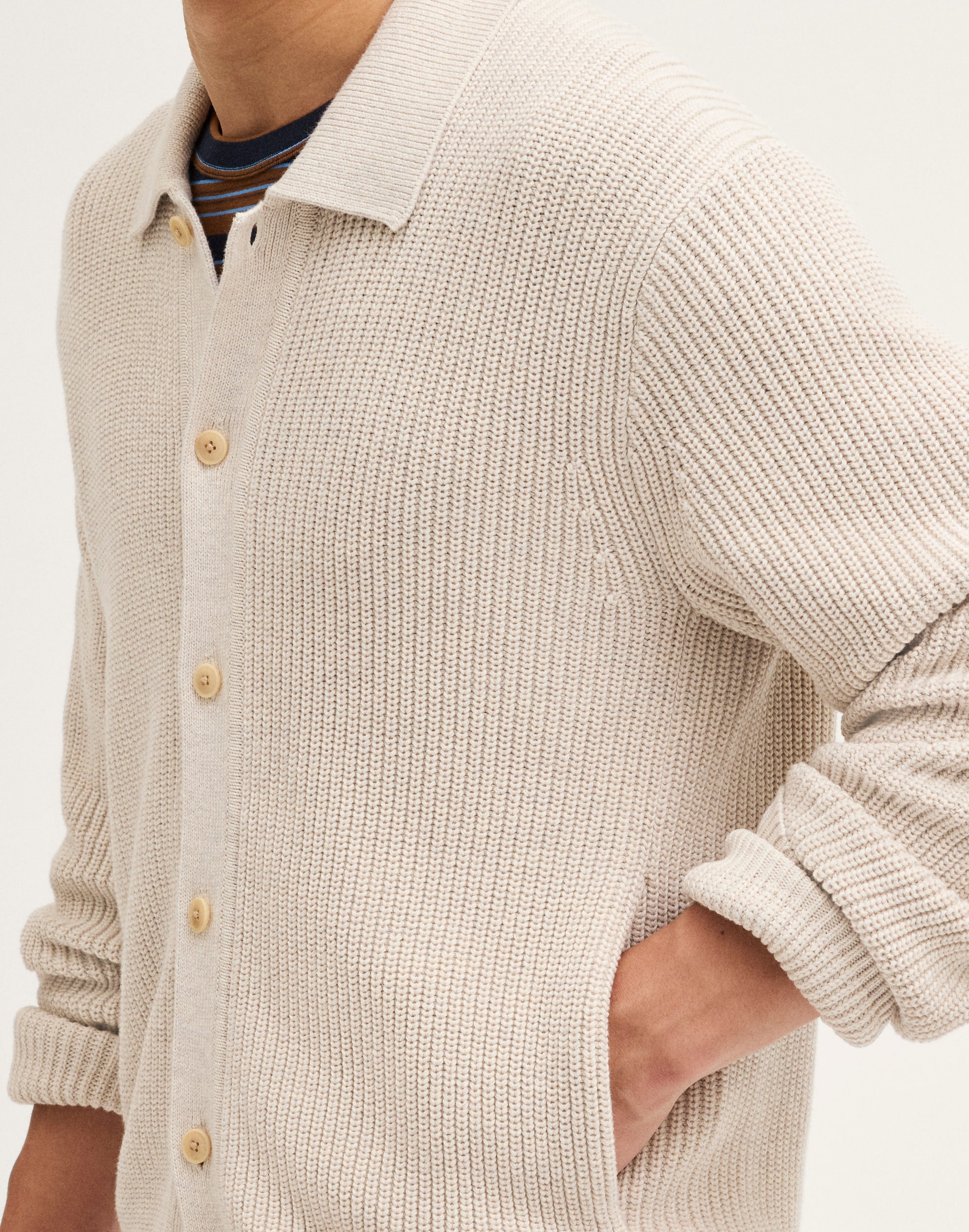 Textured-Stitch Collared Cardigan