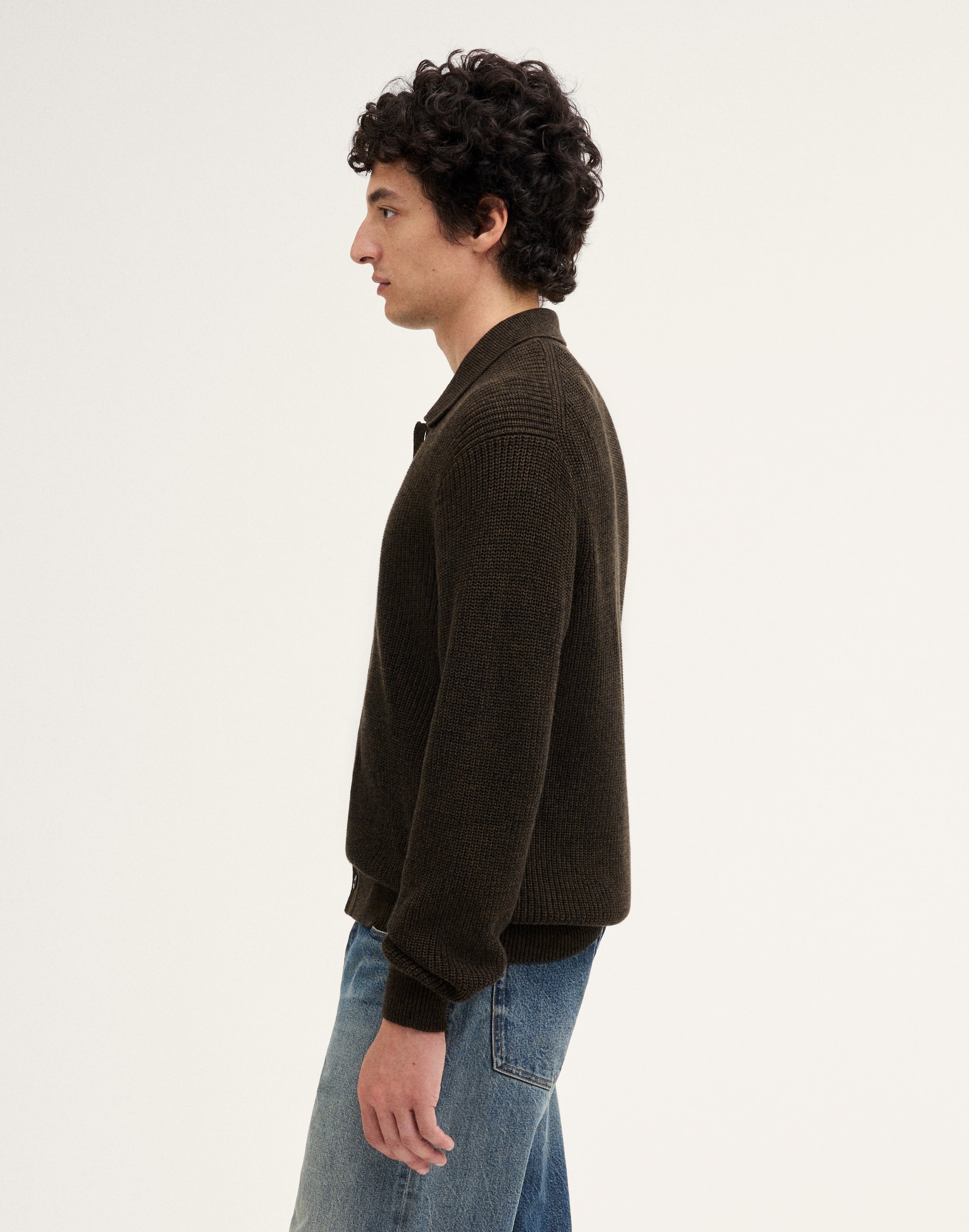Textured-Stitch Collared Cardigan in 100% Cotton