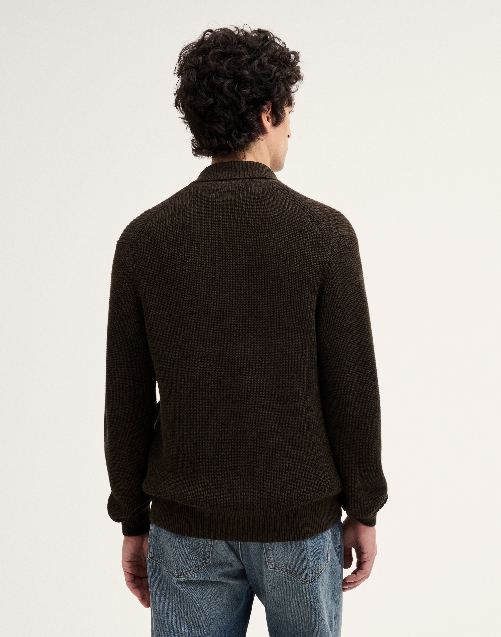 Textured-Stitch Collared Cardigan in 100% Cotton