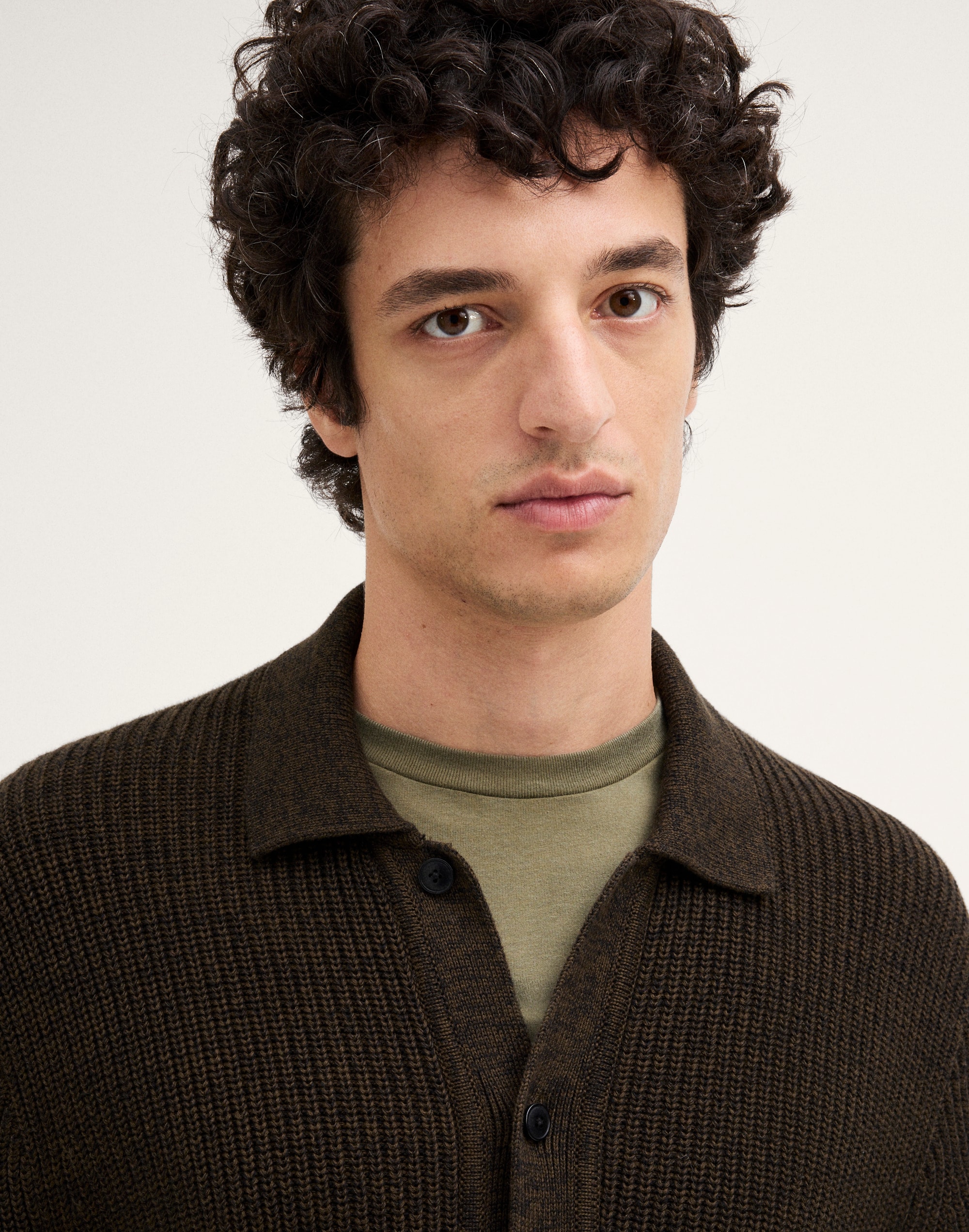 Textured-Stitch Collared Cardigan in 100% Cotton