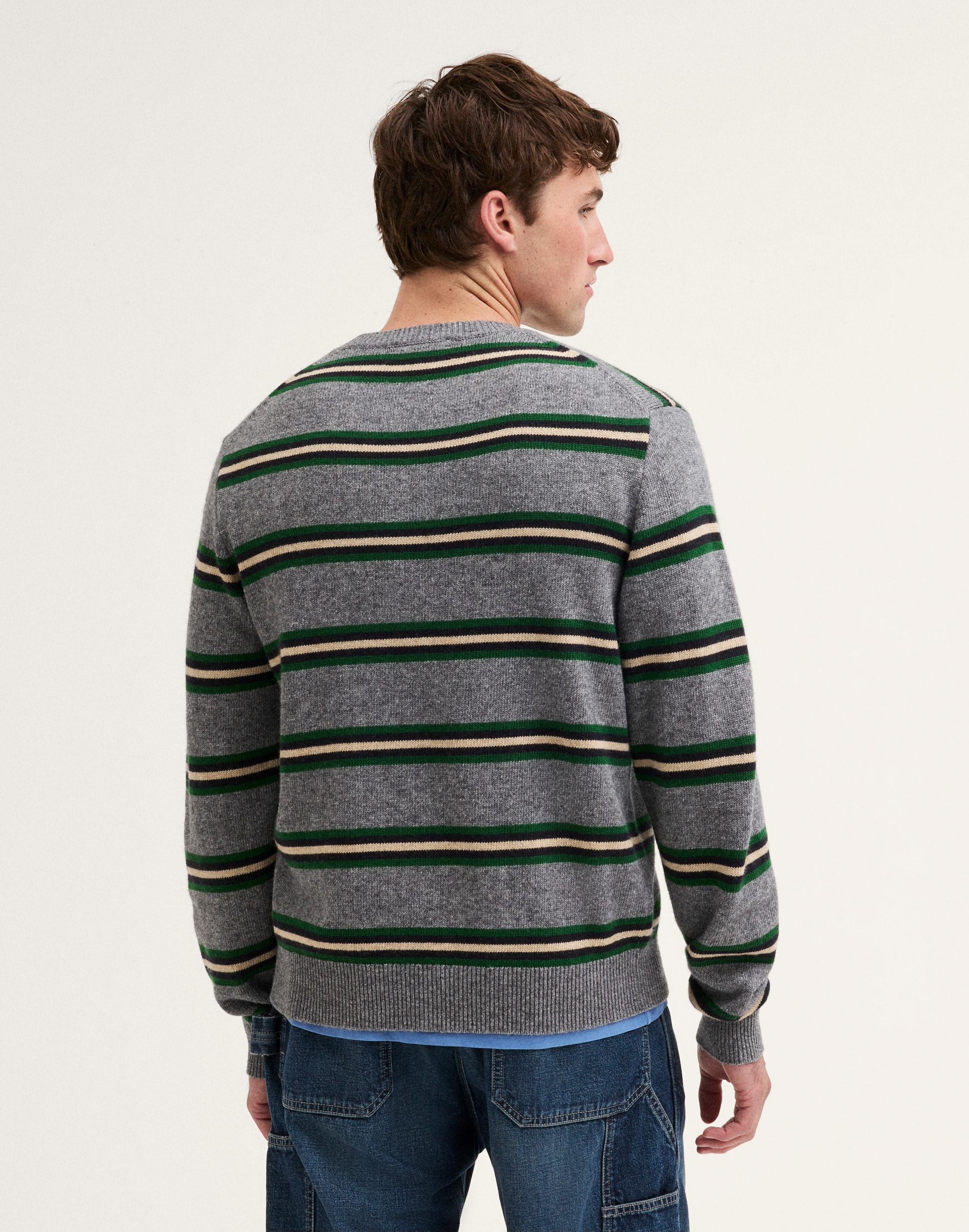 Textured-Stitch Crewneck Sweater in Harbor Wool Blend