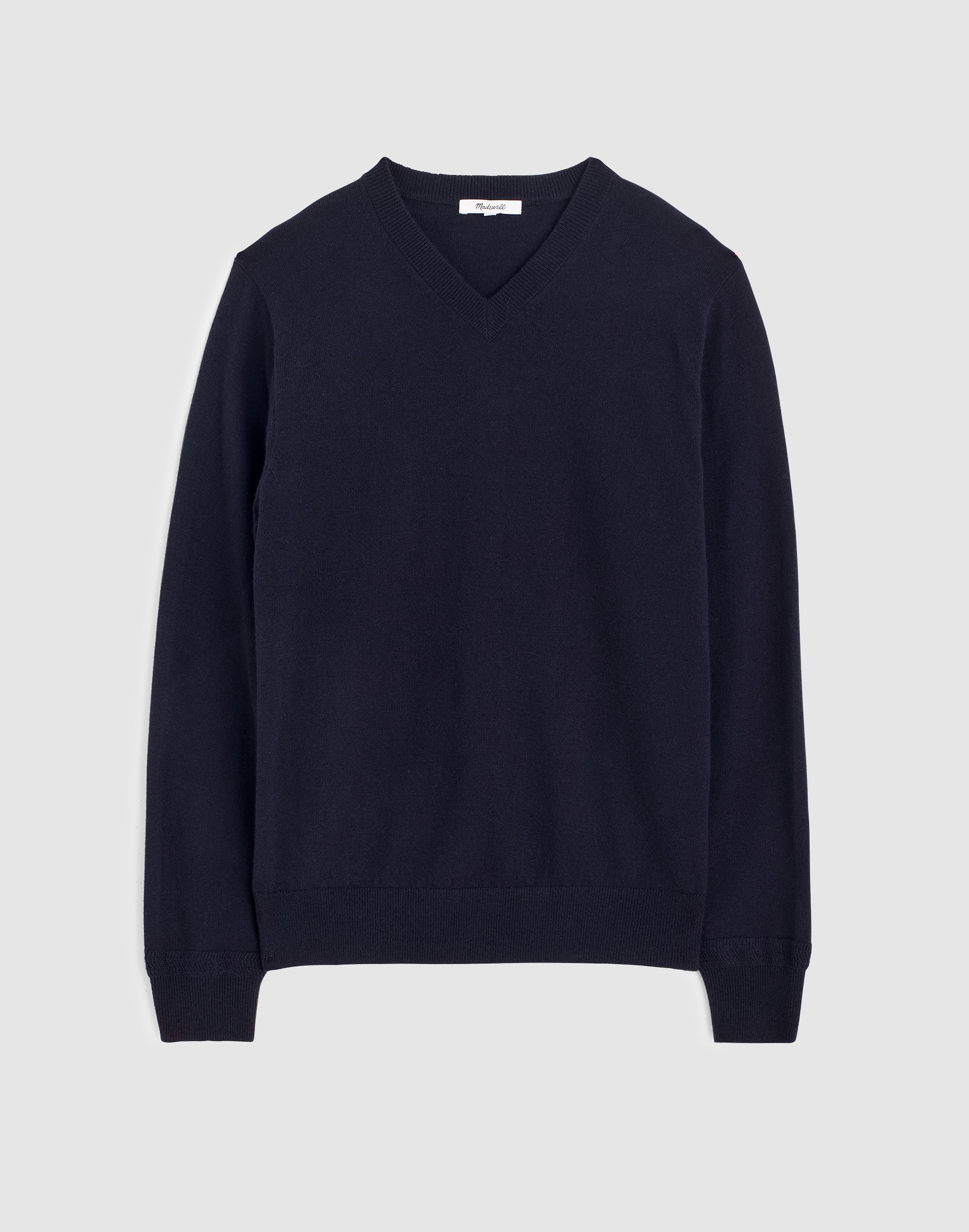 Textured-Stitch V-Neck Sweater in Harbor Wool Blend