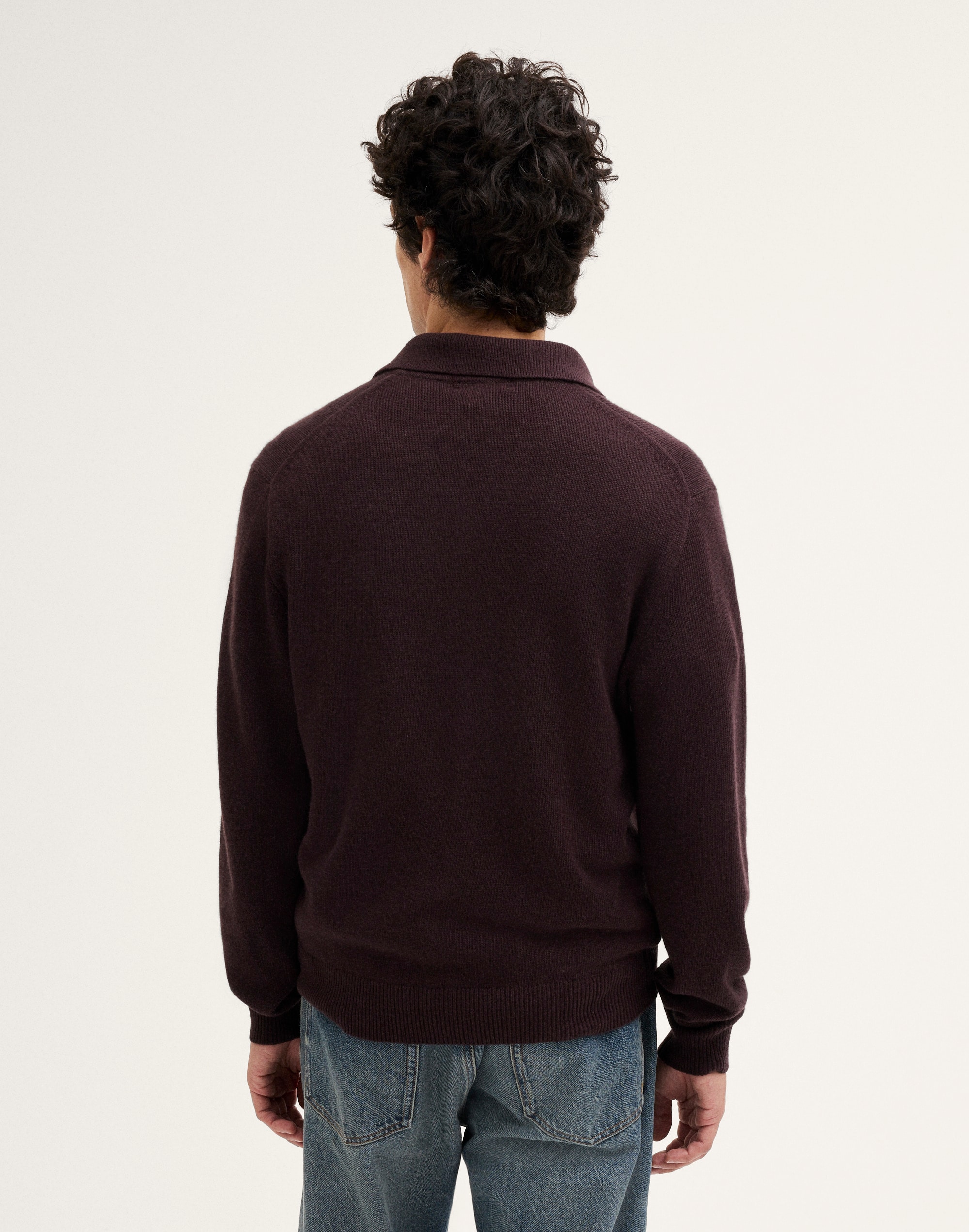 Textured-Stitch Long-Sleeve Polo in Harbor Wool Blend